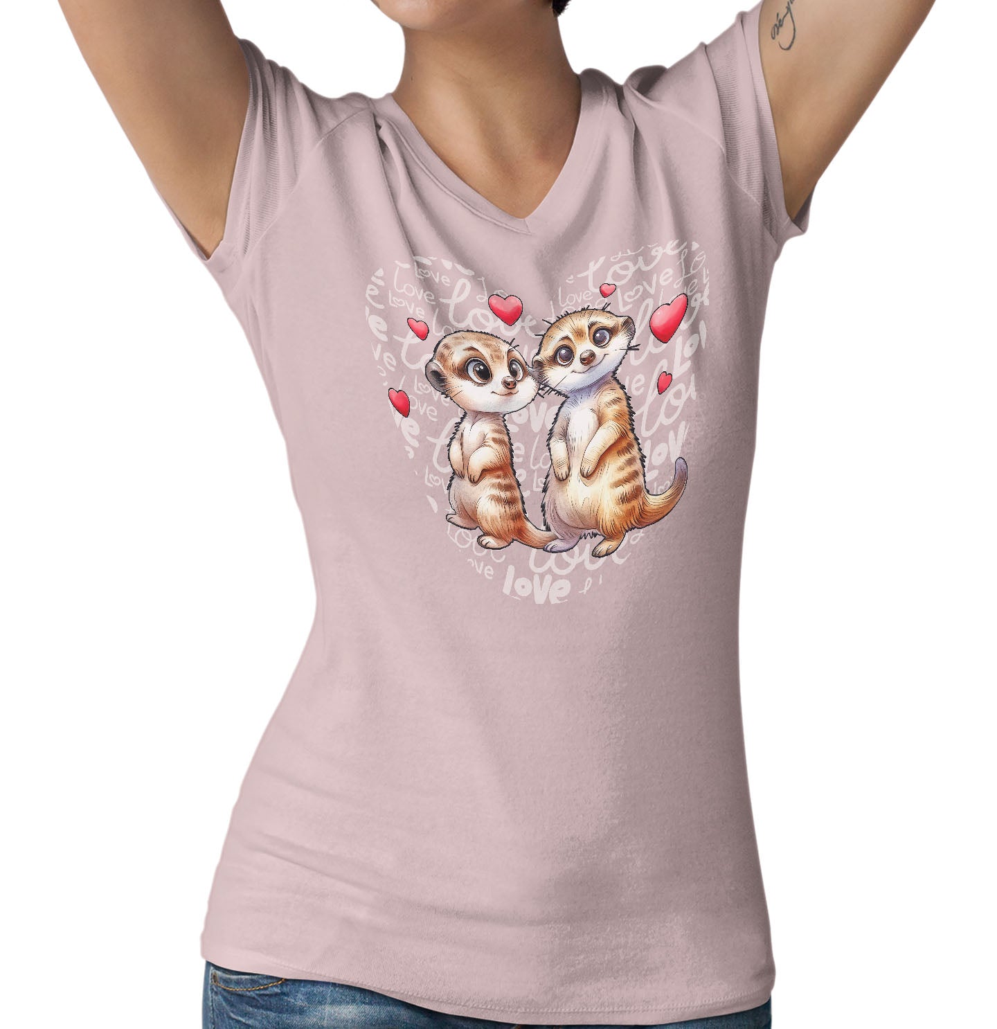 Meerkat Love Heart - Women's V-Neck T-Shirt