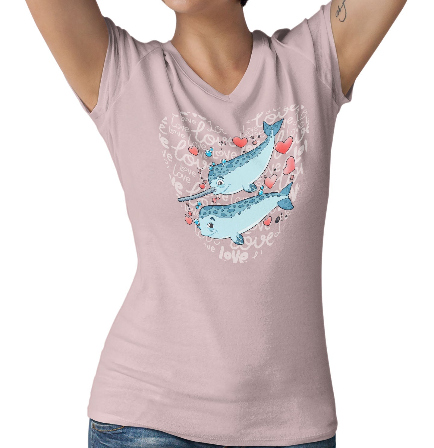 Narwhal Love Heart - Women's V-Neck T-Shirt