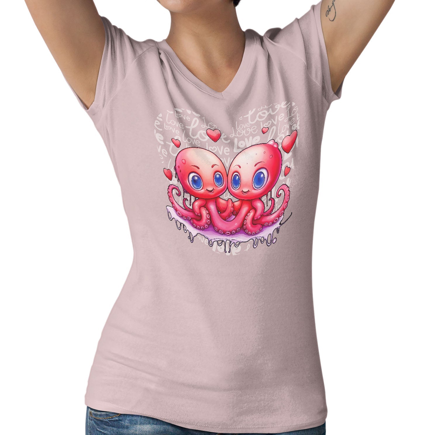 Octopus Love Heart - Women's V-Neck T-Shirt