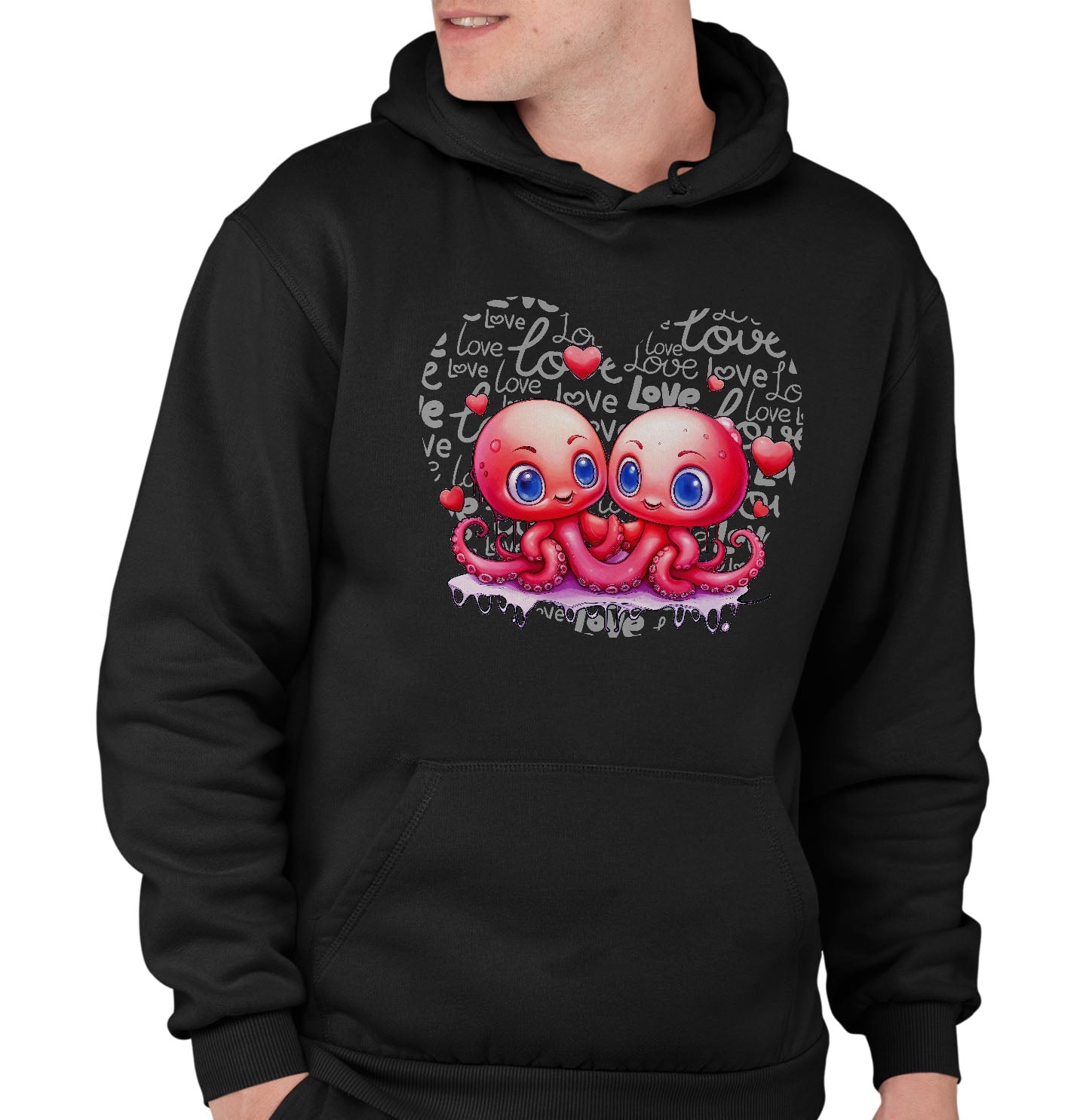 Octopus Love Heart - Adult Unisex Hoodie Sweatshirt