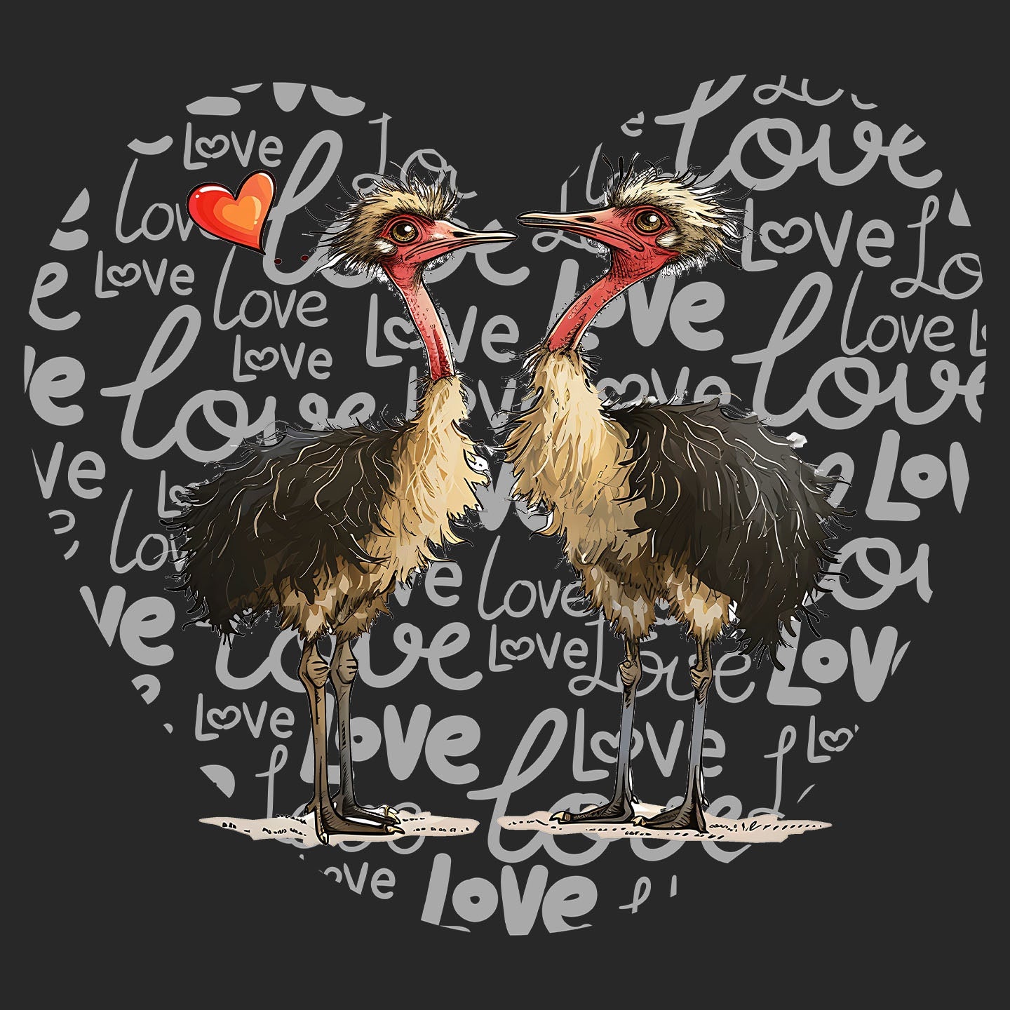Ostrich Love Heart - Adult Unisex Hoodie Sweatshirt