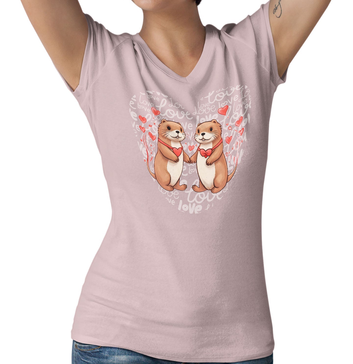 Otter Love Heart - Women's V-Neck T-Shirt
