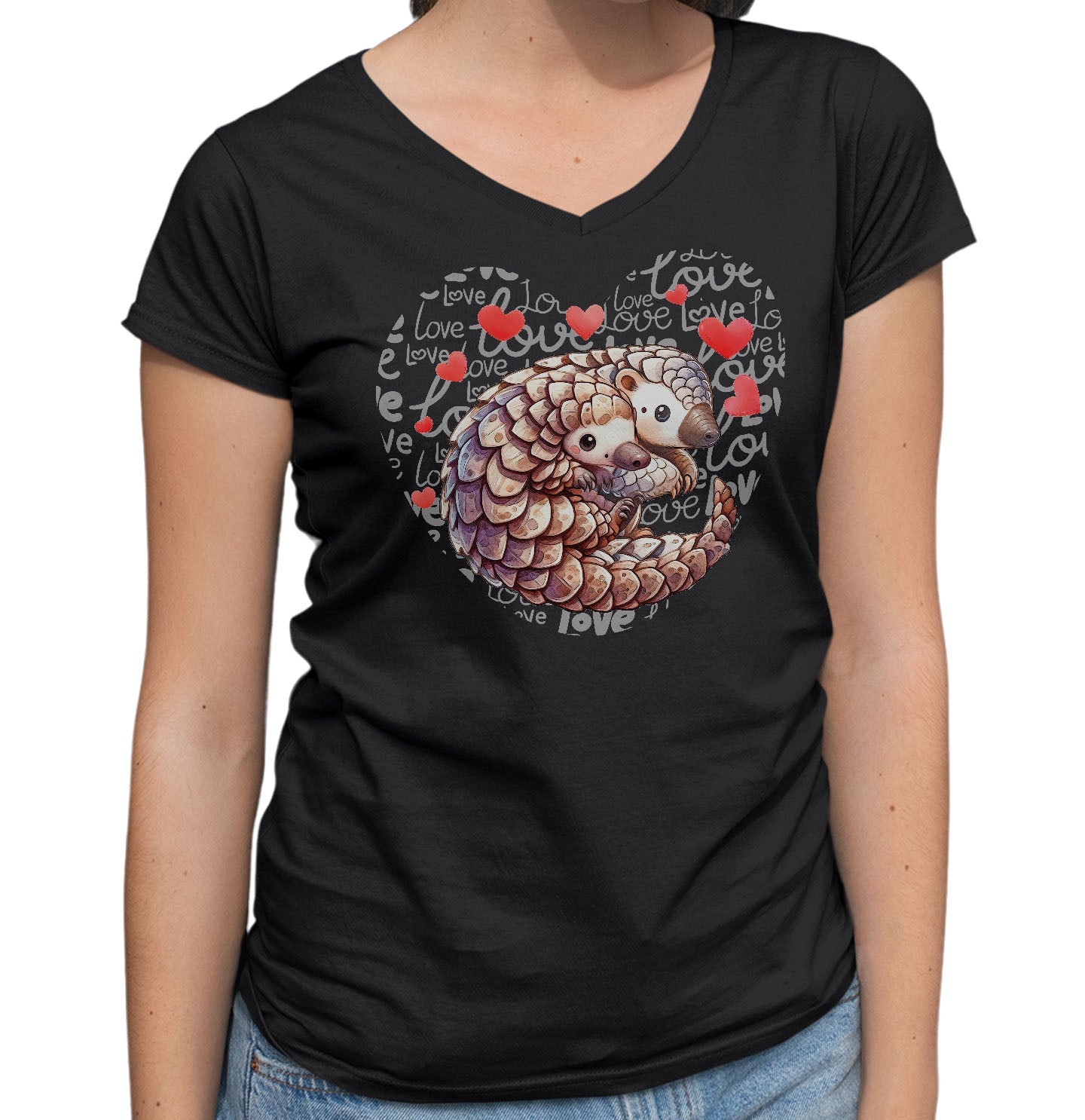 Pangolin Love Heart - Women's V-Neck T-Shirt