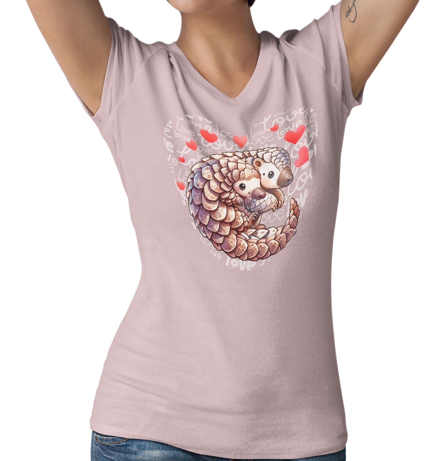 Pangolin Love Heart - Women's V-Neck T-Shirt