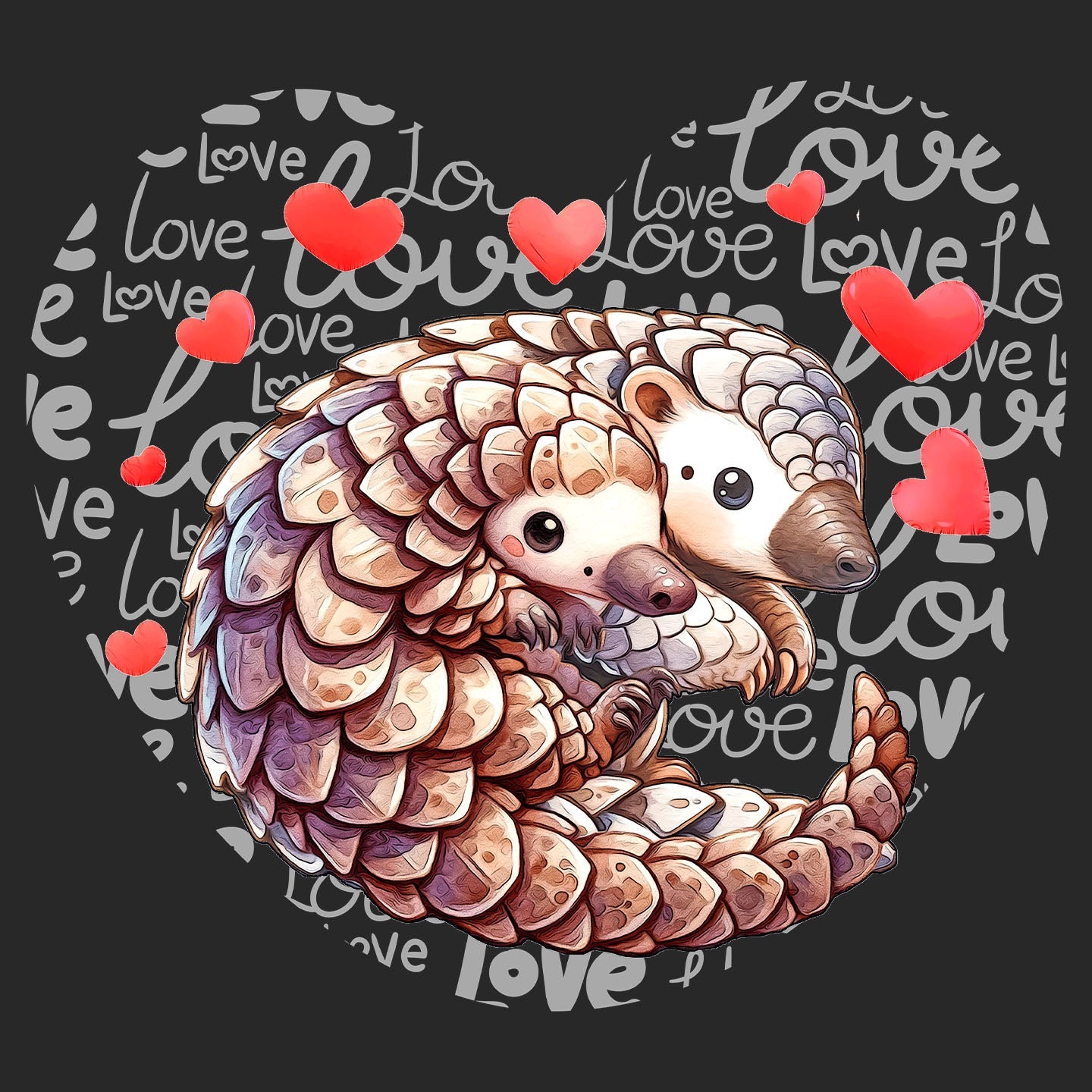 Pangolin Love Heart - Kids' Unisex Hoodie Sweatshirt