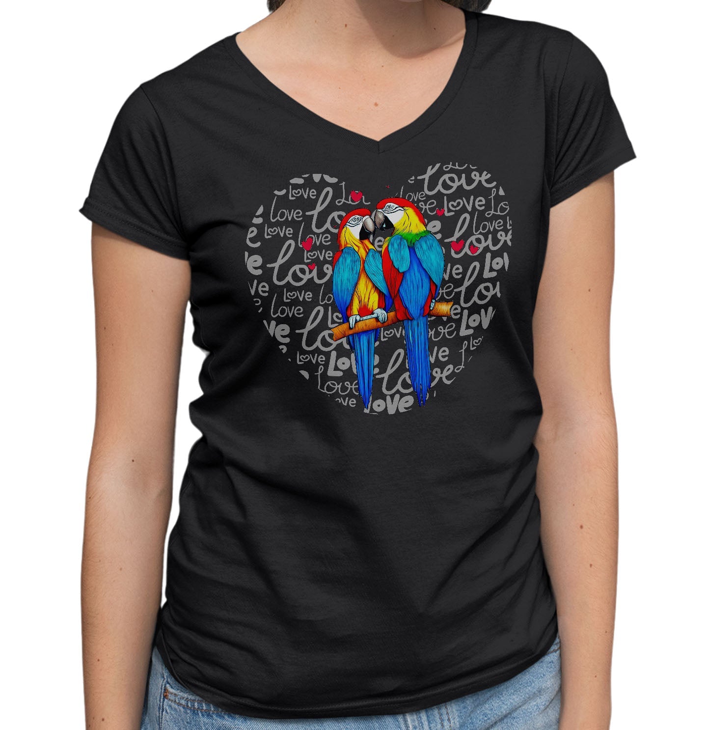 Parrot Love Heart - Women's V-Neck T-Shirt