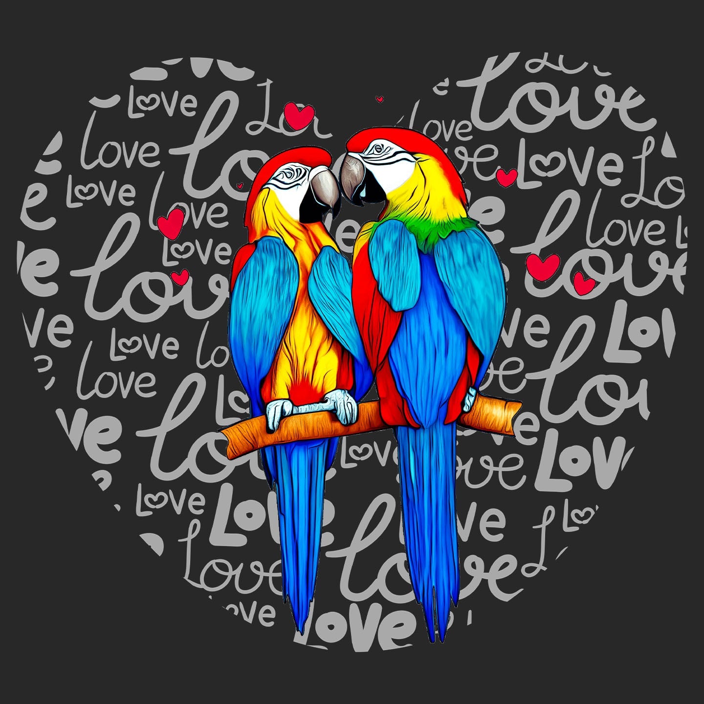 Parrot Love Heart - Adult Unisex Hoodie Sweatshirt