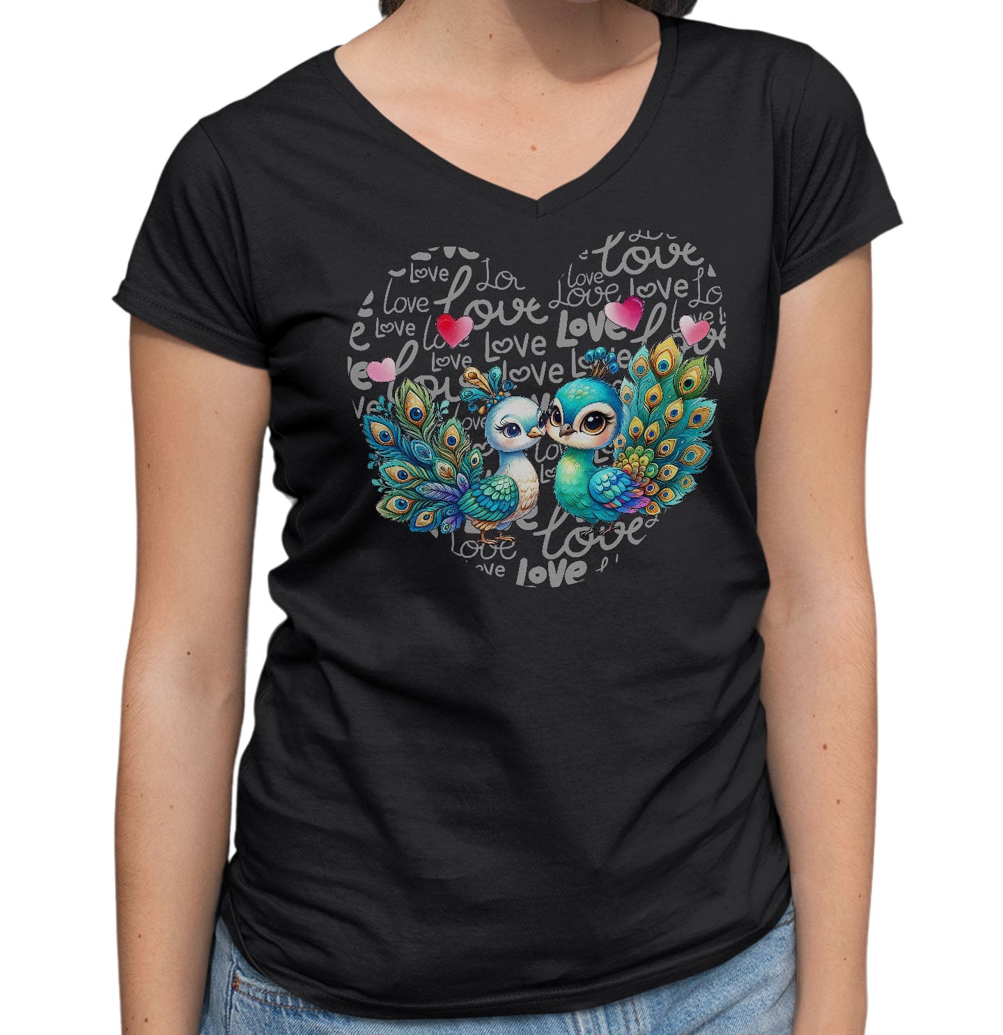 Peacock Love Heart - Women's V-Neck T-Shirt