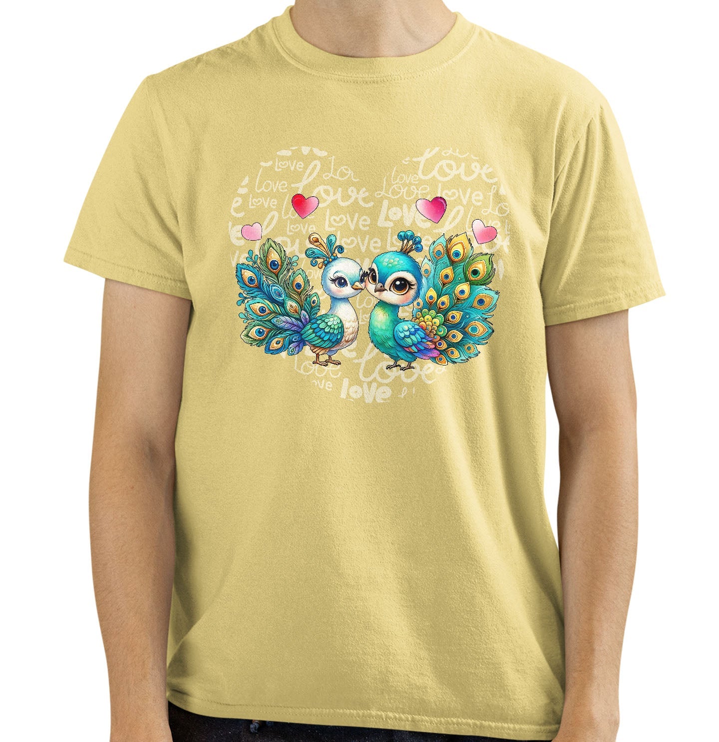 Peacock Love Heart - Adult Unisex T-Shirt