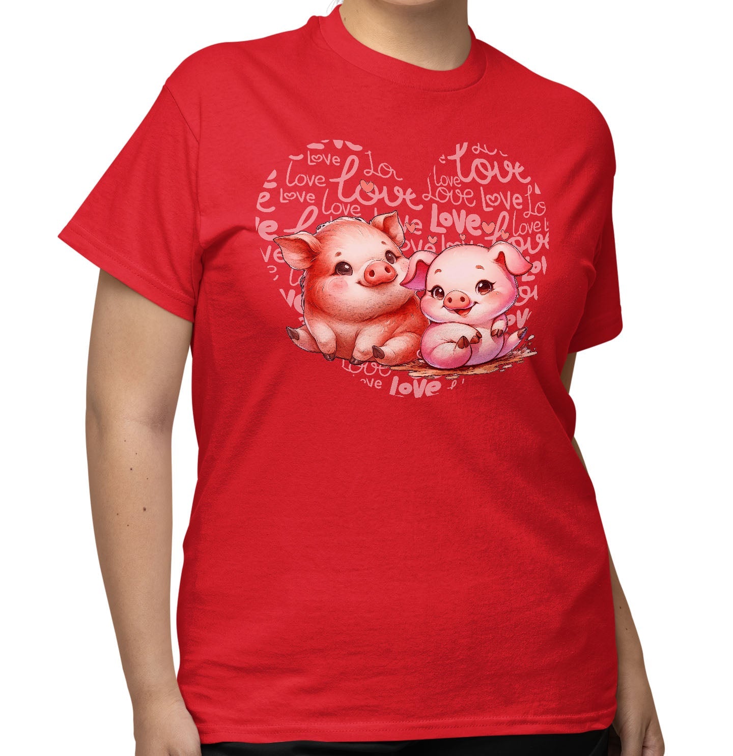 Pig Love Heart - Adult Unisex T-Shirt