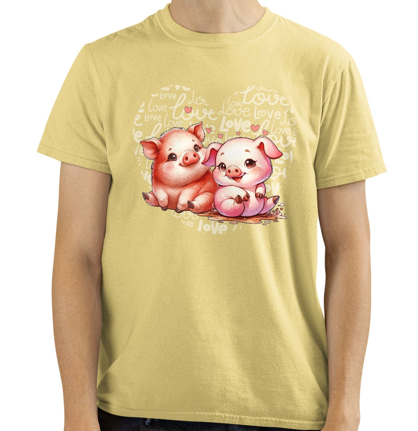 Pig Love Heart - Adult Unisex T-Shirt