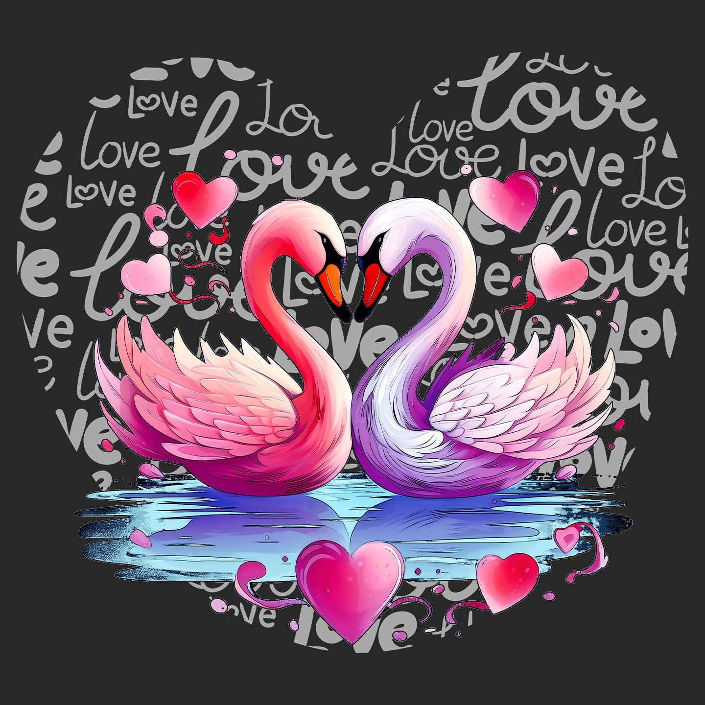 Swan Love Heart - Kids' Unisex Hoodie Sweatshirt