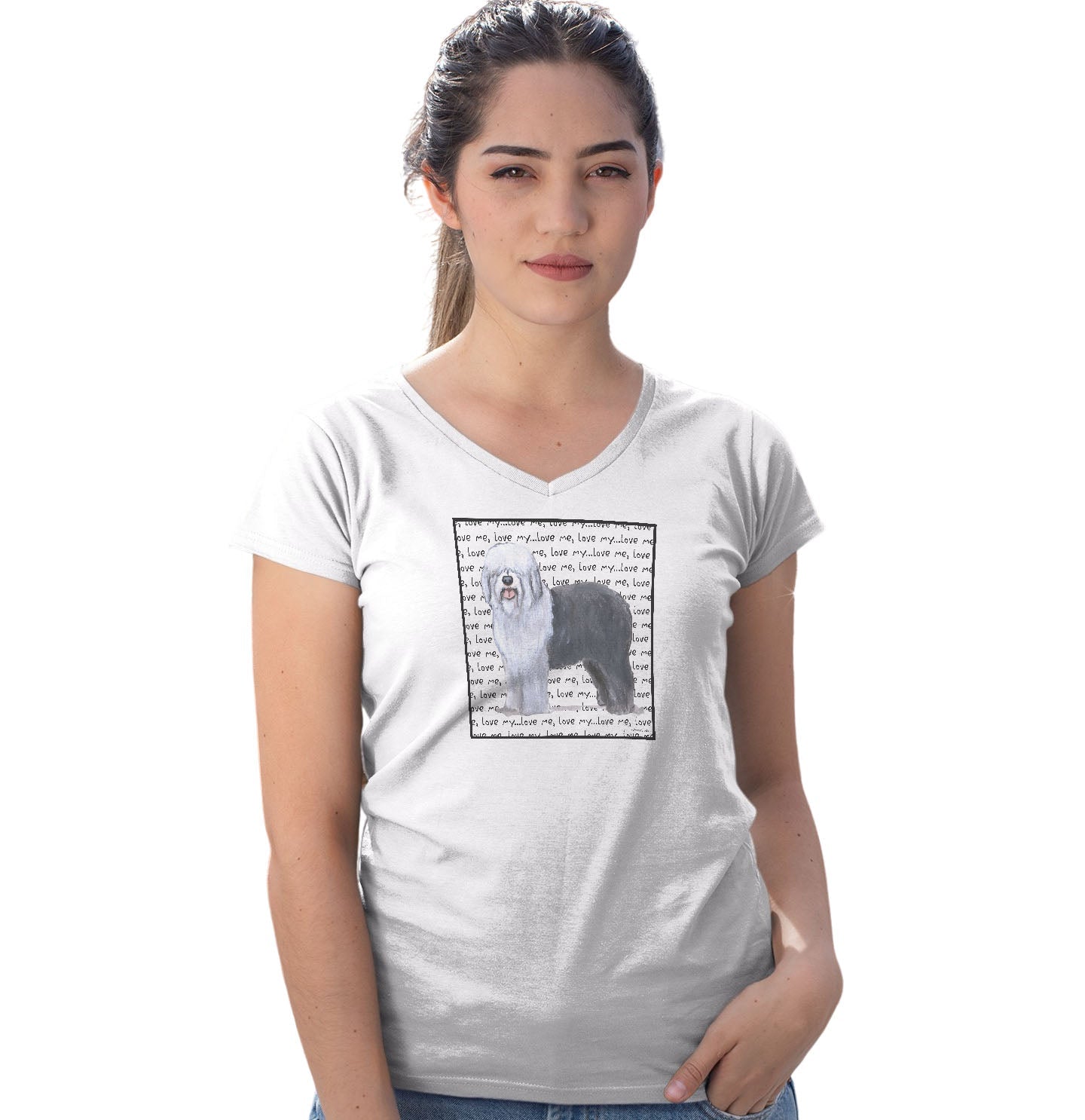 Old English Sheepdog Love Text - Women's V-Neck T-Shirt