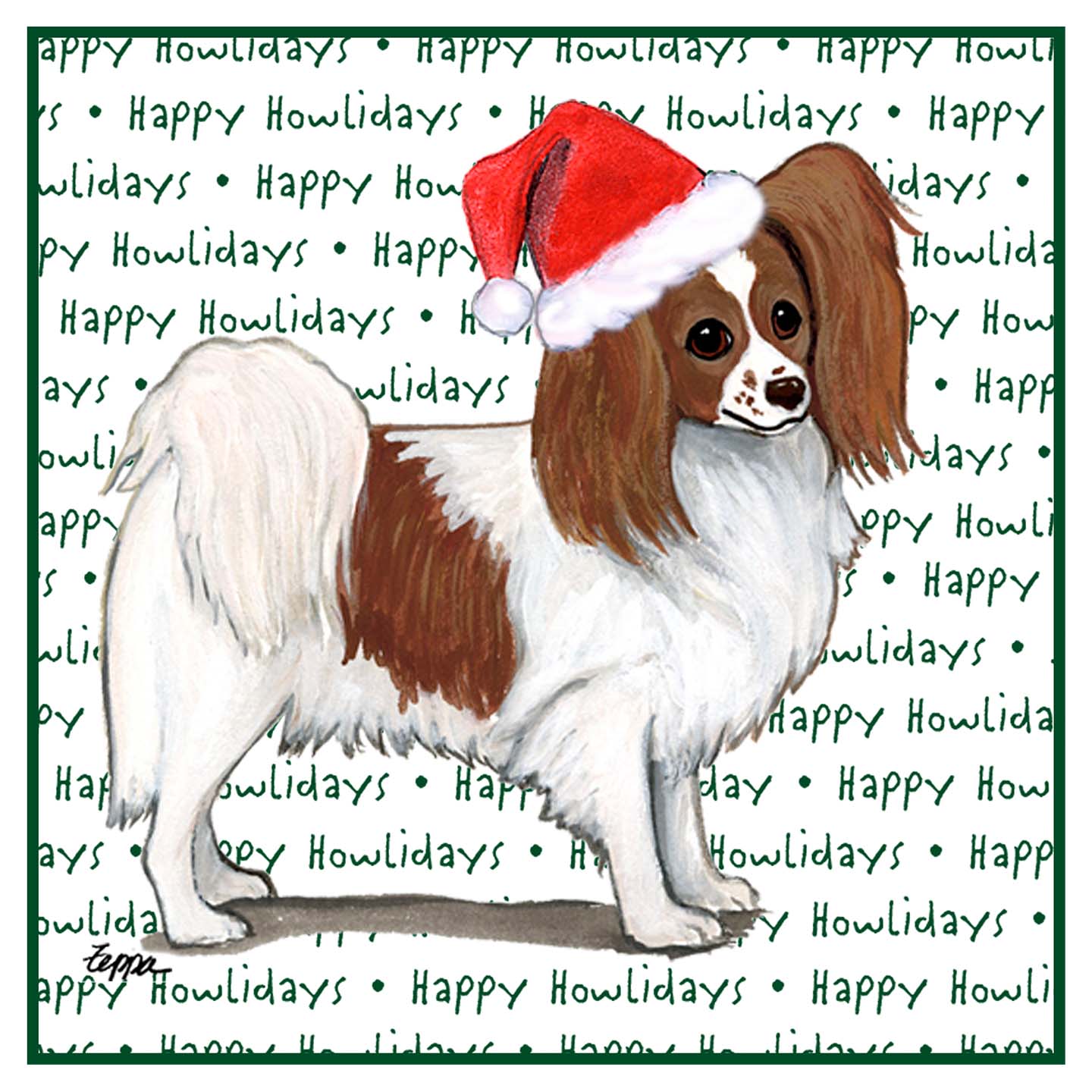 Papillon (Red) Happy Howlidays Text - Women's V-Neck T-Shirt