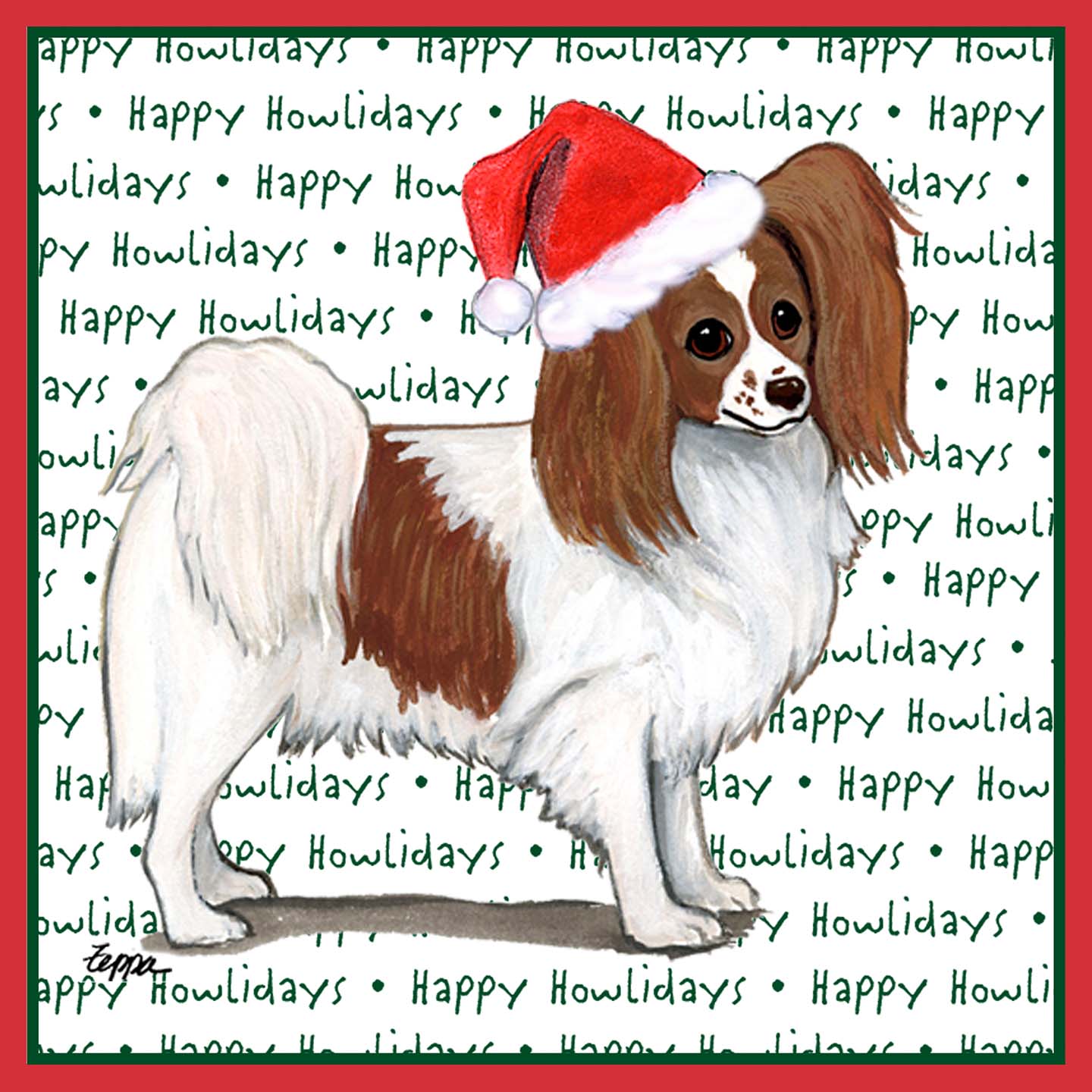Papillon (Red) Happy Howlidays Text - Kids' Unisex T-Shirt
