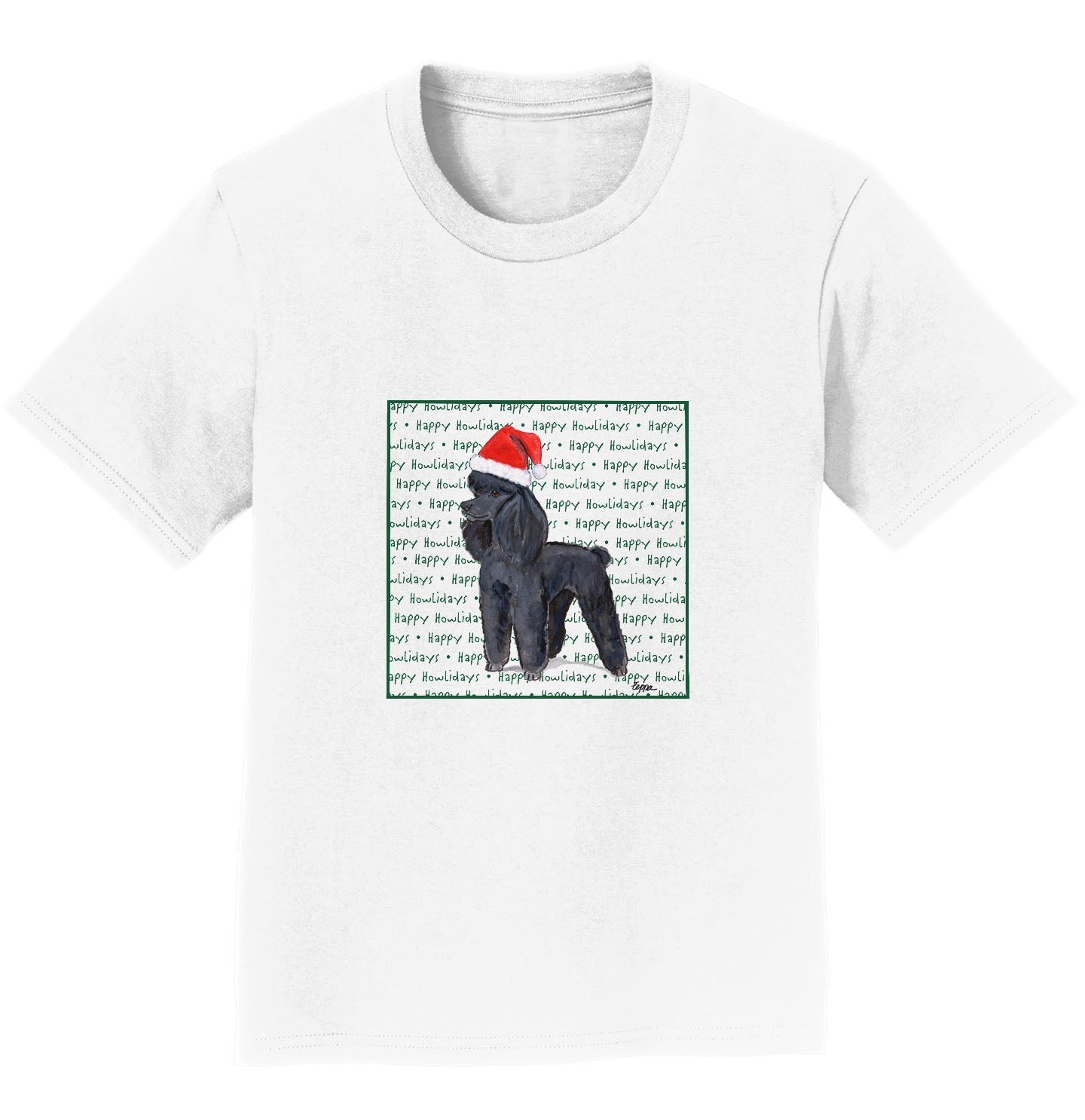 Poodle (Black) Happy Howlidays Text - Kids' Unisex T-Shirt