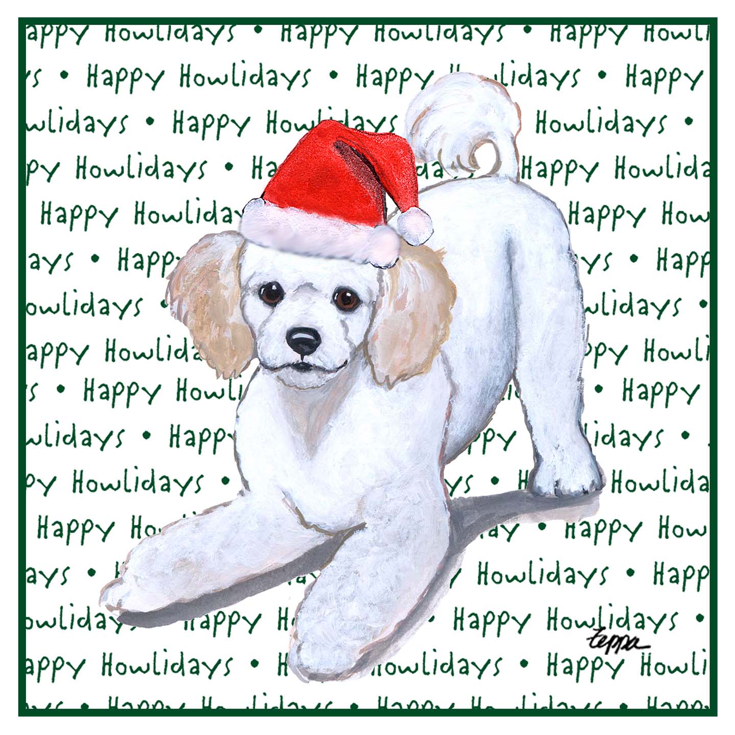 Poodle Puppy Happy Howlidays Text - Women's V-Neck T-Shirt