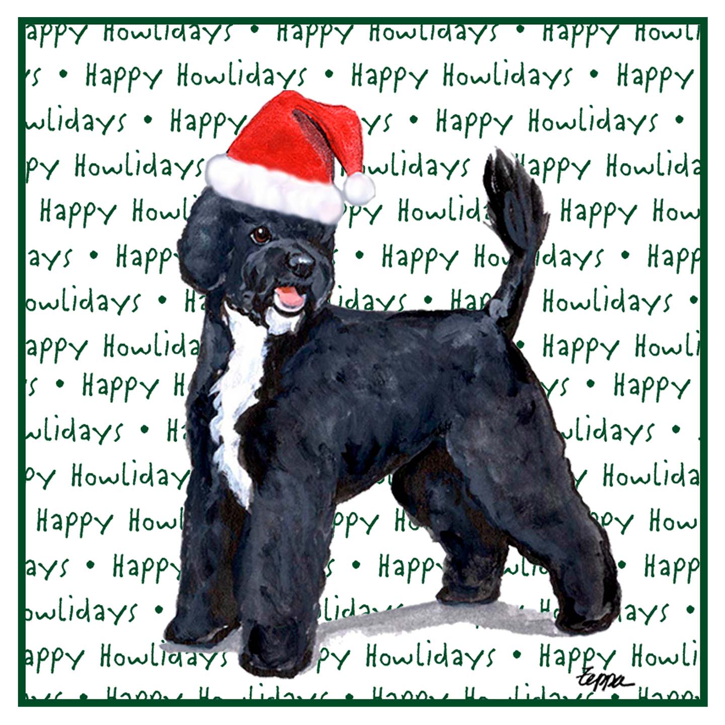 Portuguese Water Dog Happy Howlidays Text - Women's V-Neck T-Shirt