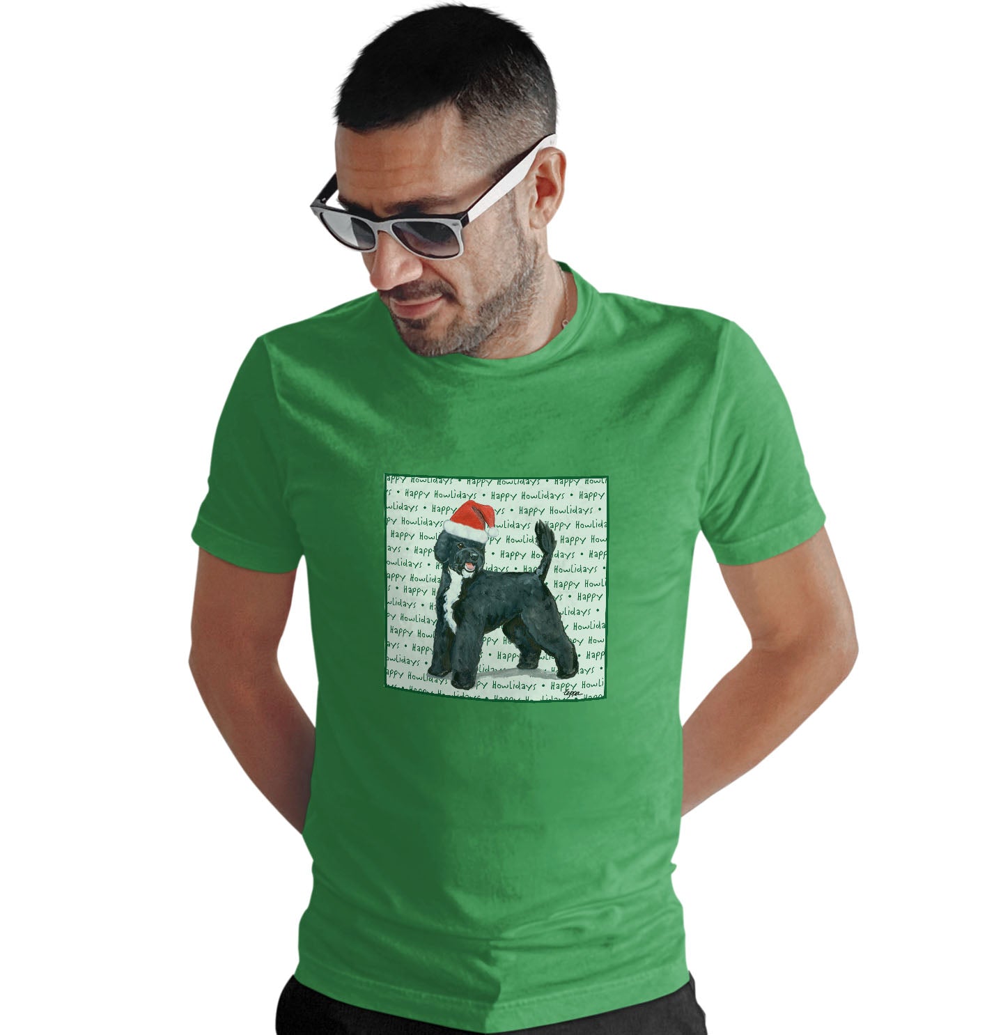 Portuguese Water Dog Happy Howlidays Text - Adult Unisex T-Shirt