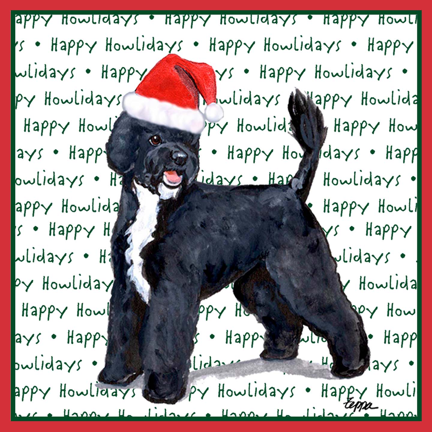 Portuguese Water Dog Happy Howlidays Text - Adult Unisex Long Sleeve T-Shirt