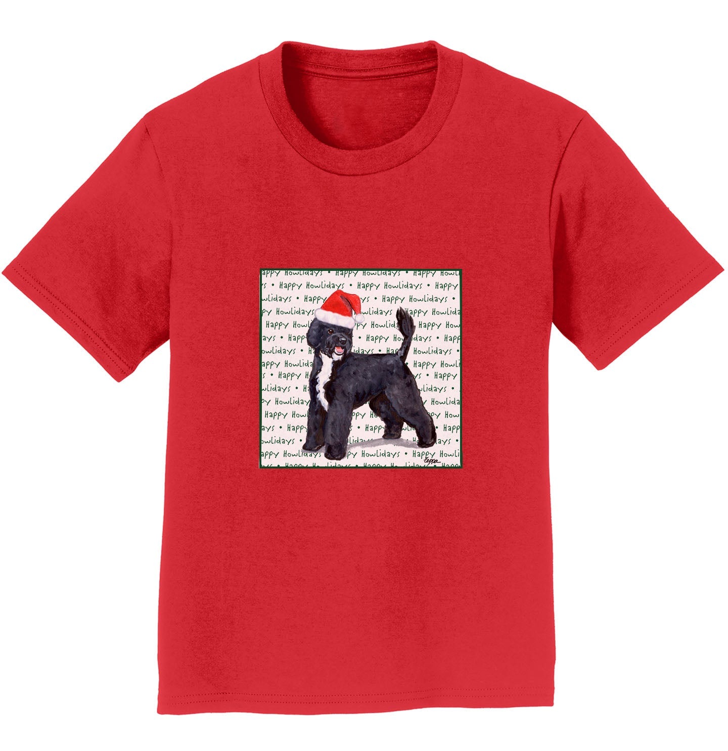 Portuguese Water Dog Happy Howlidays Text - Kids' Unisex T-Shirt