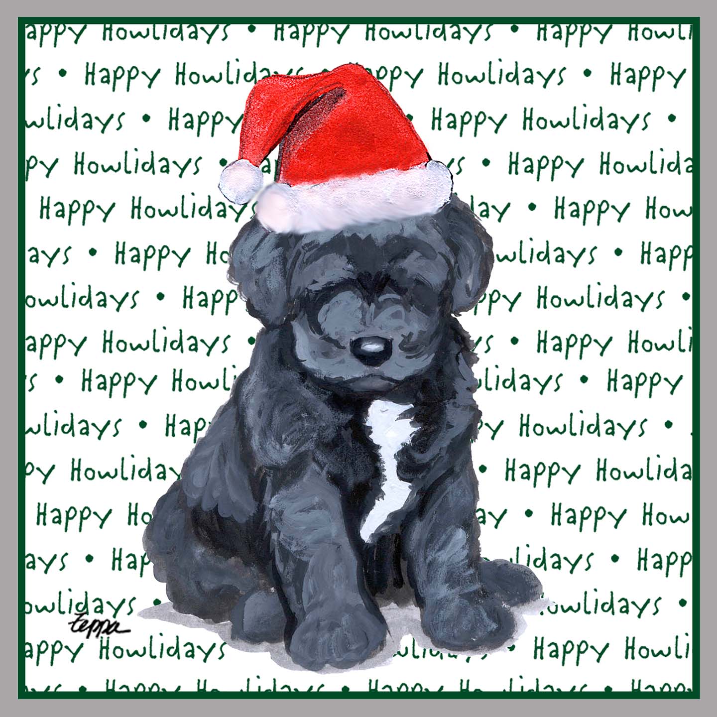 Portuguese Water Dog Puppy Happy Howlidays Text - Kids' Unisex Hoodie Sweatshirt