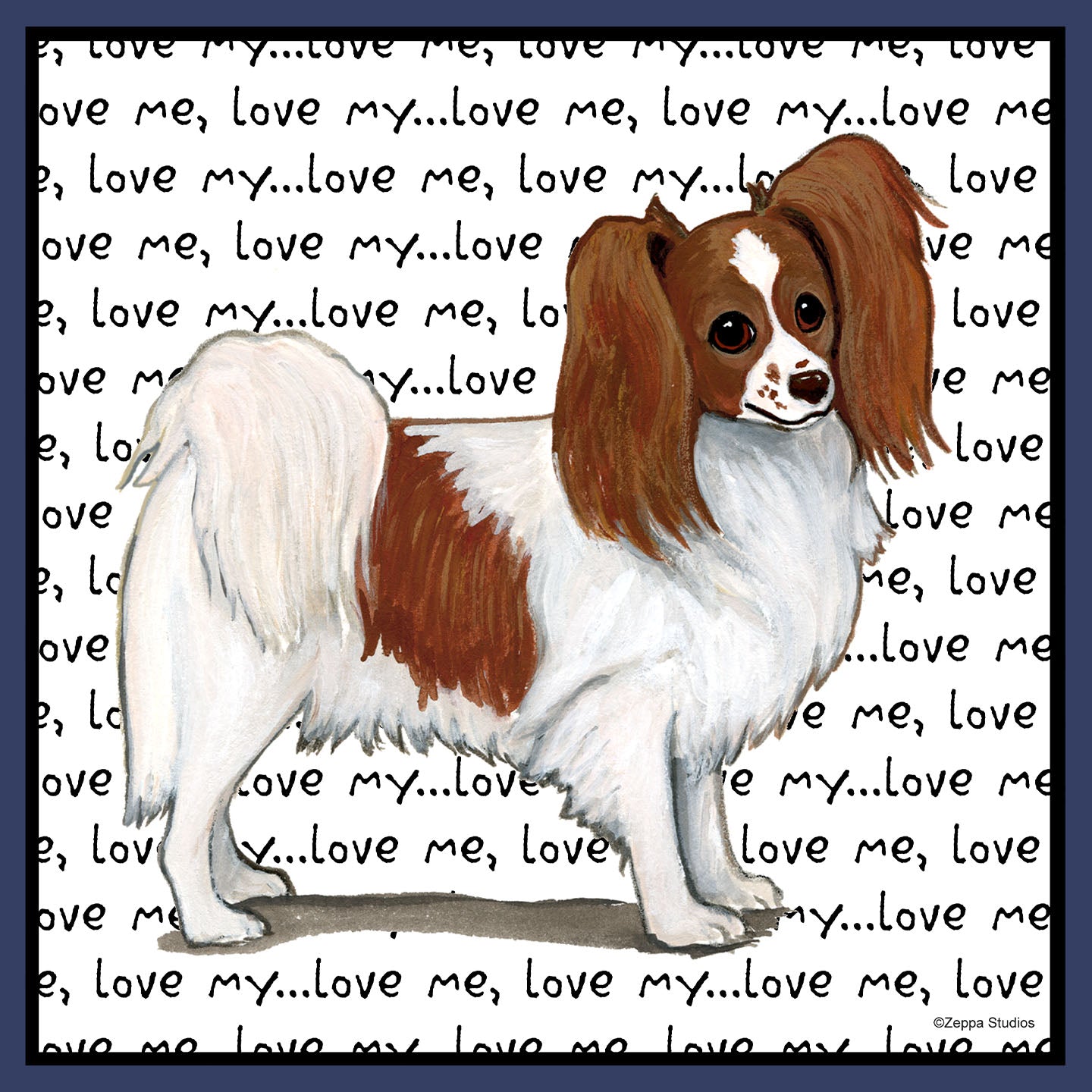 Red & White Papillon Love Text - Adult Unisex Crewneck Sweatshirt