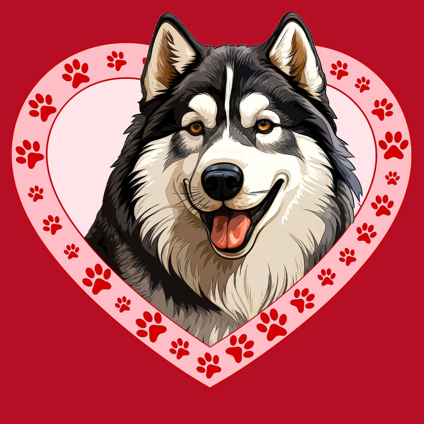 Alaskan Malamute Illustration In Heart - Women's V-Neck T-Shirt