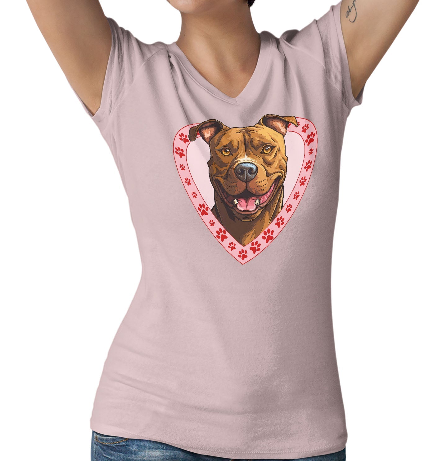 American Pit Bull Terrier Illustration In Heart - Women's V-Neck T-Shirt