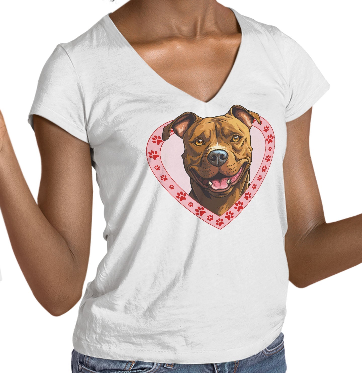 American Pit Bull Terrier Illustration In Heart - Women's V-Neck T-Shirt