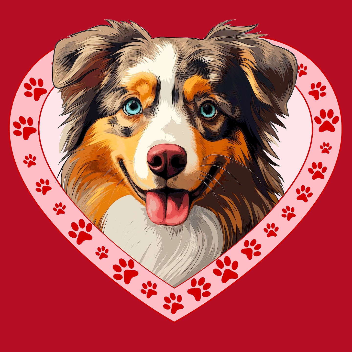 Australian Shepherd Illustration In Heart - Women's V-Neck T-Shirt