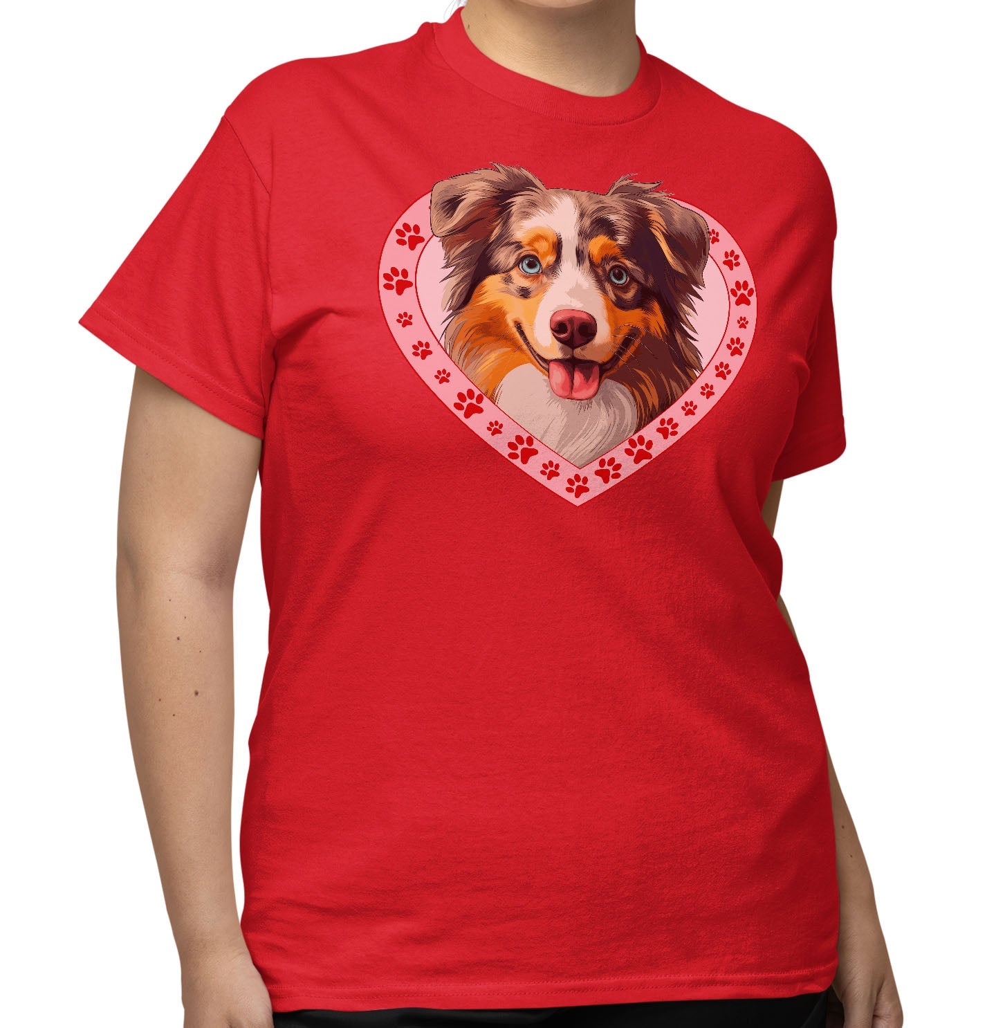 Australian Shepherd Illustration In Heart - Adult Unisex T-Shirt