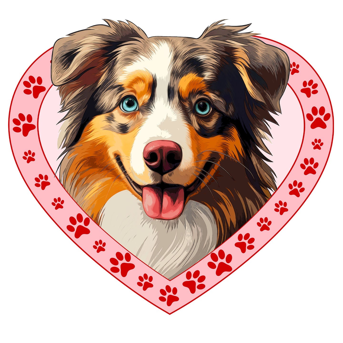 Australian Shepherd Illustration In Heart - Adult Unisex T-Shirt