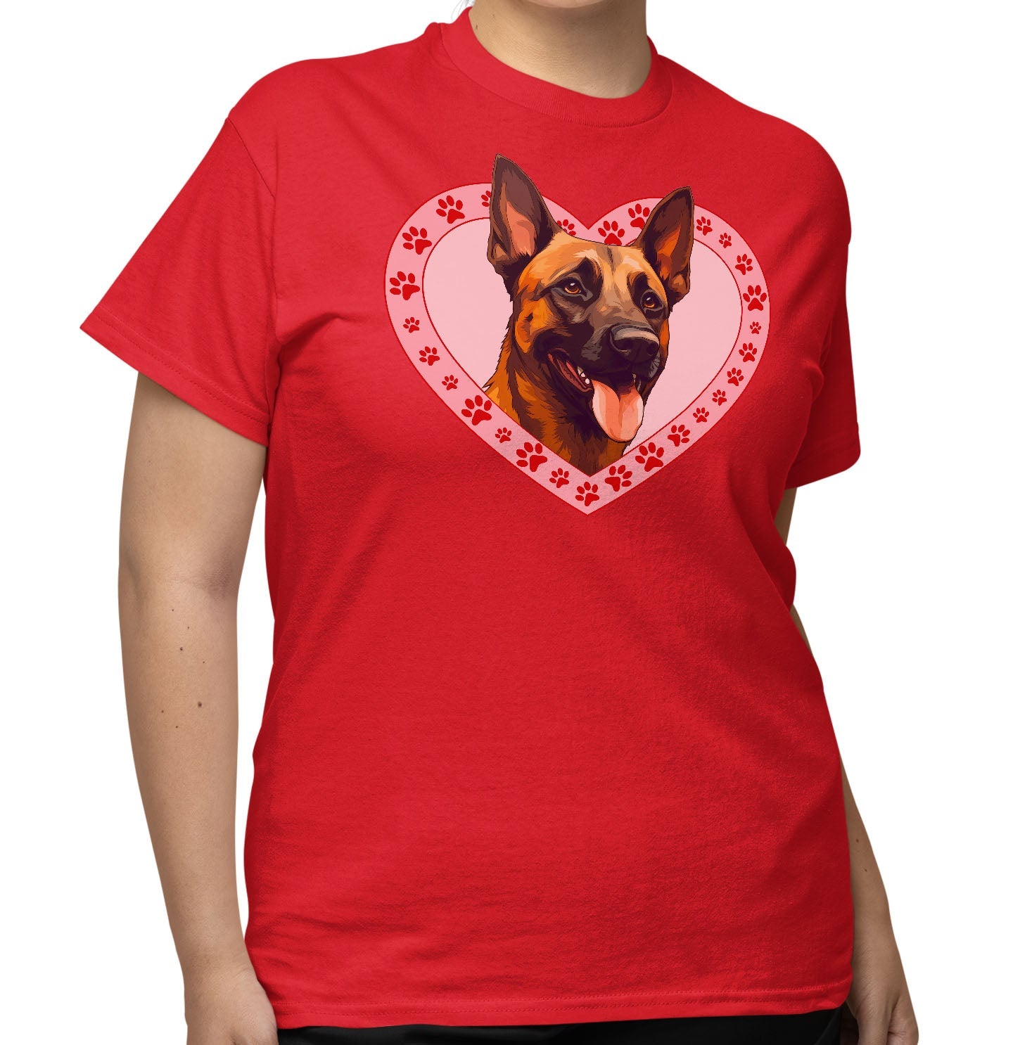 Belgian Malinois Illustration In Heart - Adult Unisex T-Shirt