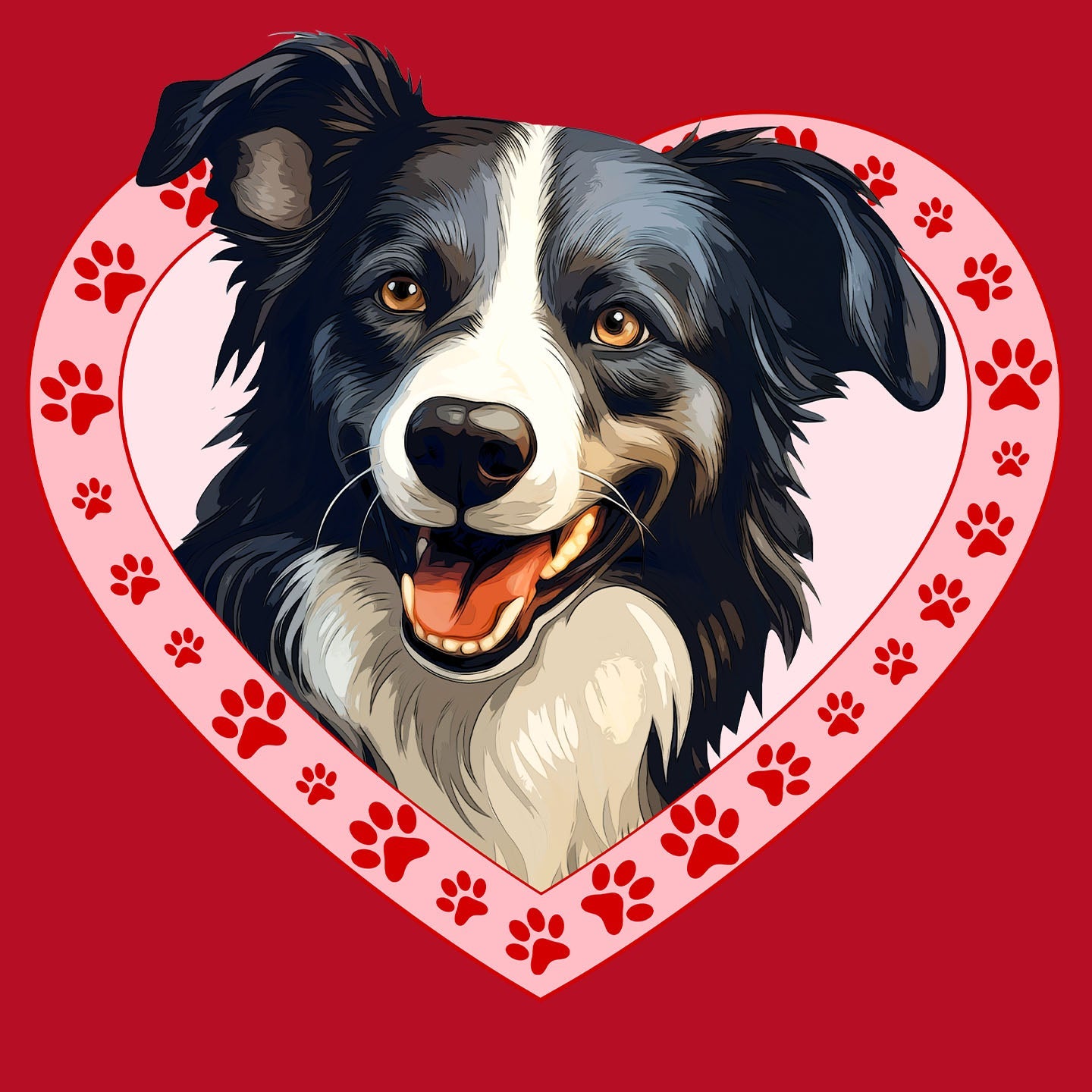 Border Collie Illustration In Heart - Women's V-Neck T-Shirt