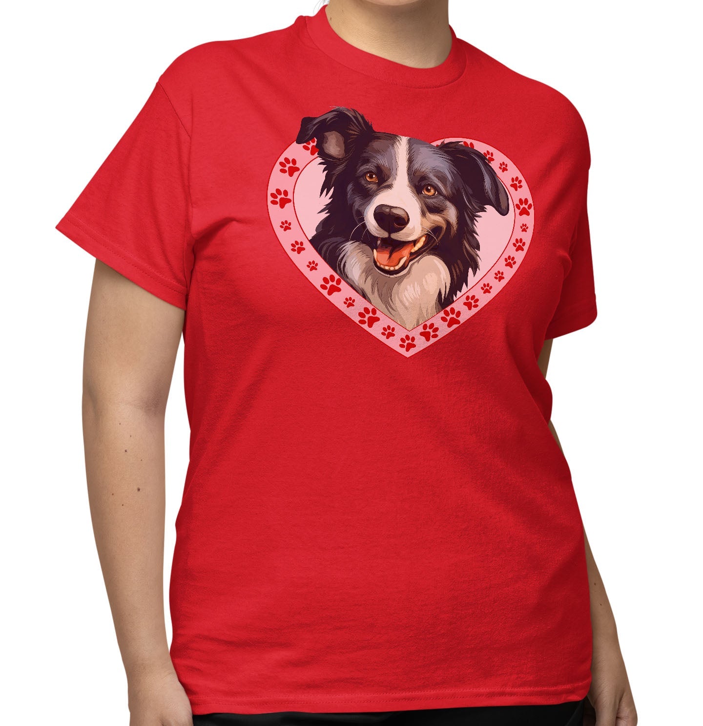 Border Collie Illustration In Heart - Adult Unisex T-Shirt