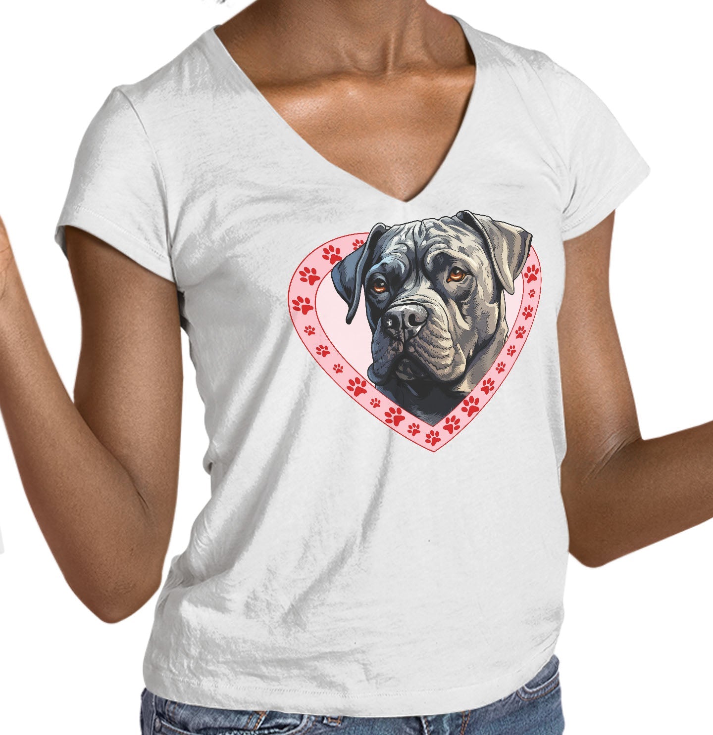Cane Corso Illustration In Heart - Women's V-Neck T-Shirt