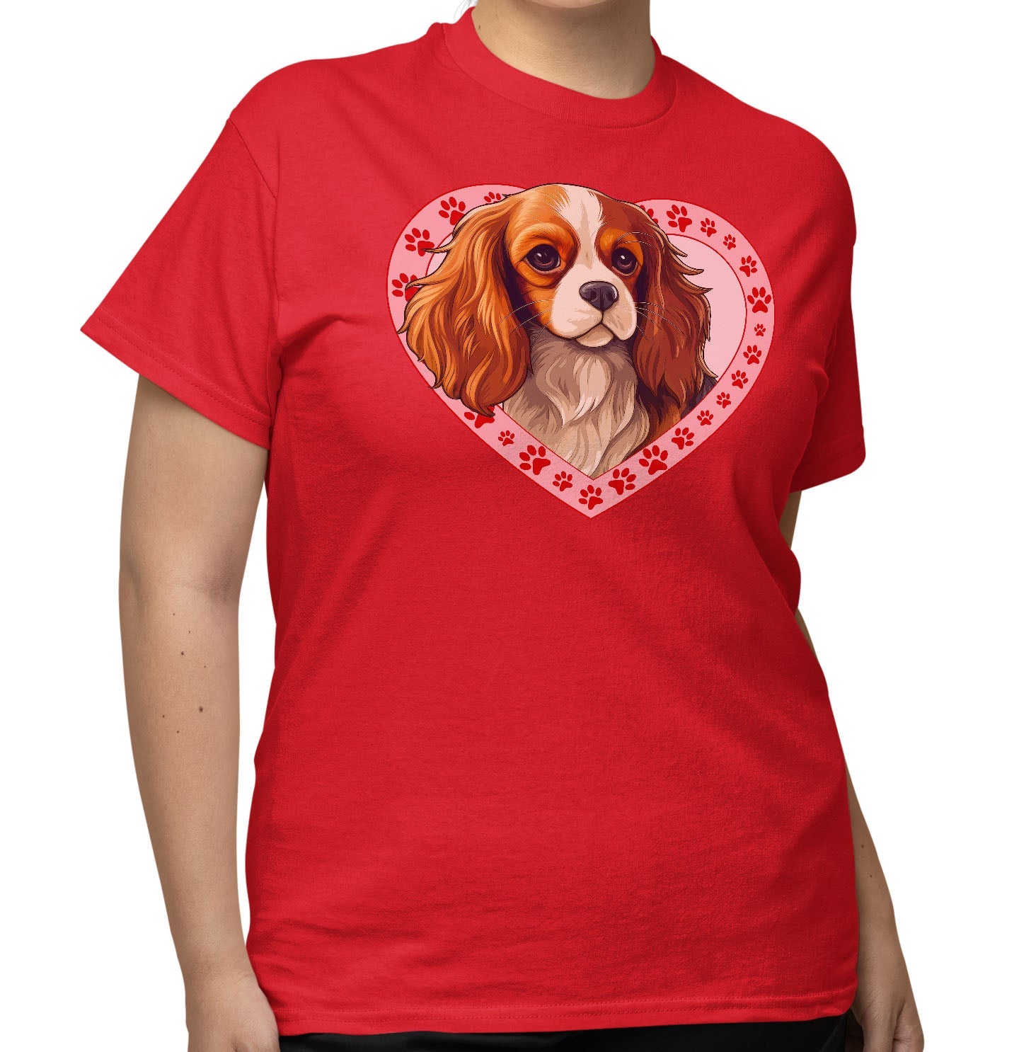 Cavalier King Charles Spaniel (Blenheim) Illustration In Heart - Adult Unisex T-Shirt