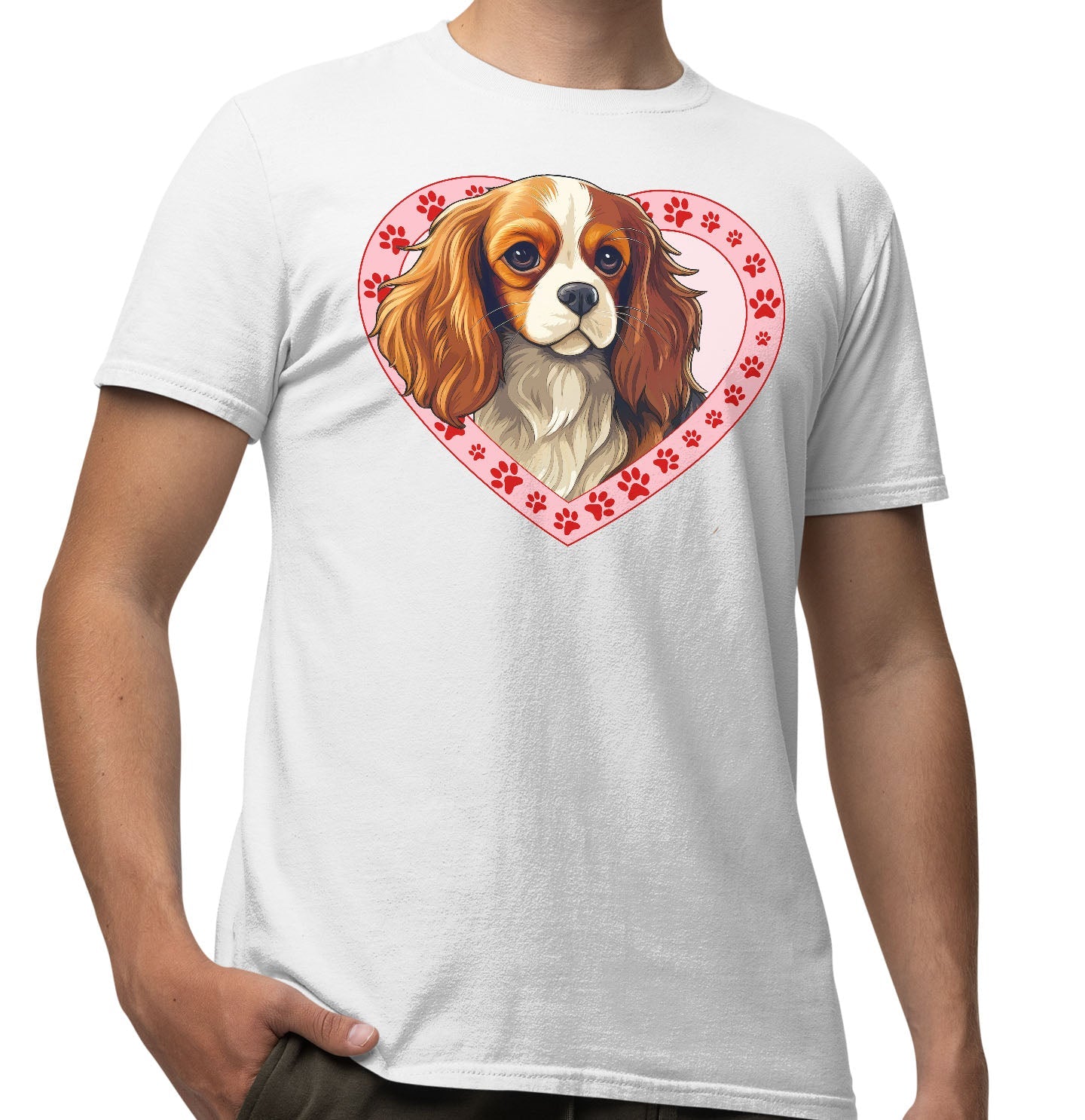 Cavalier King Charles Spaniel (Blenheim) Illustration In Heart - Adult Unisex T-Shirt