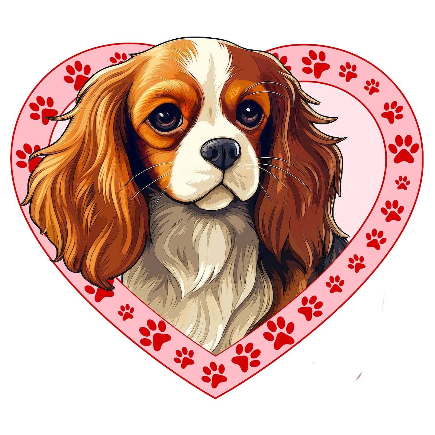 Cavalier King Charles Spaniel (Blenheim) Illustration In Heart - Adult Unisex T-Shirt