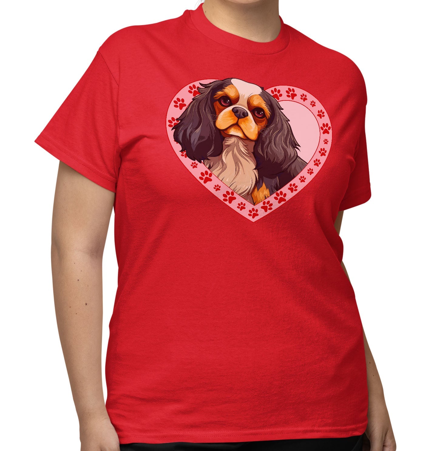 Cavalier King Charles Spaniel (Tri-Color) Illustration In Heart - Adult Unisex T-Shirt