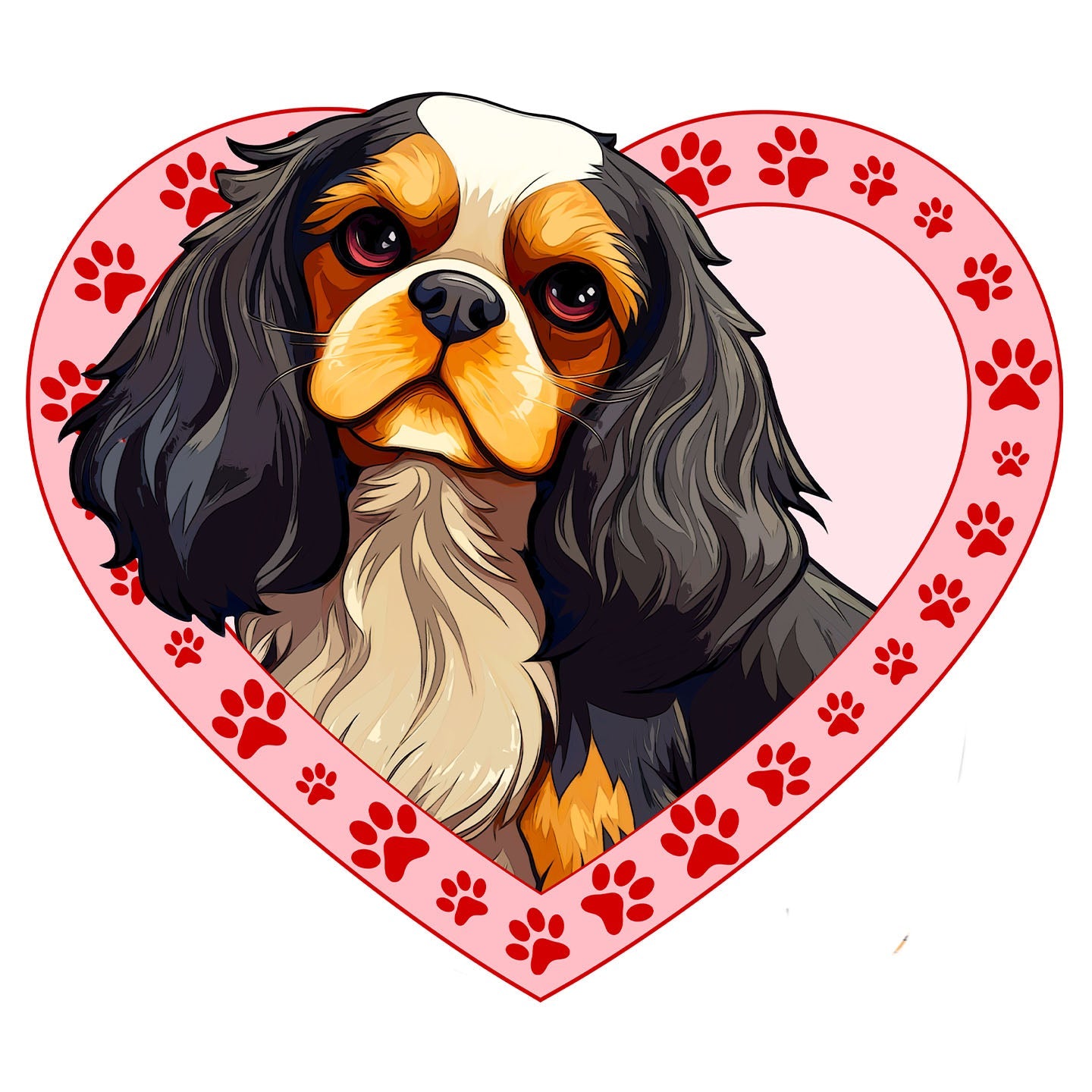 Cavalier King Charles Spaniel (Tri-Color) Illustration In Heart - Adult Unisex T-Shirt