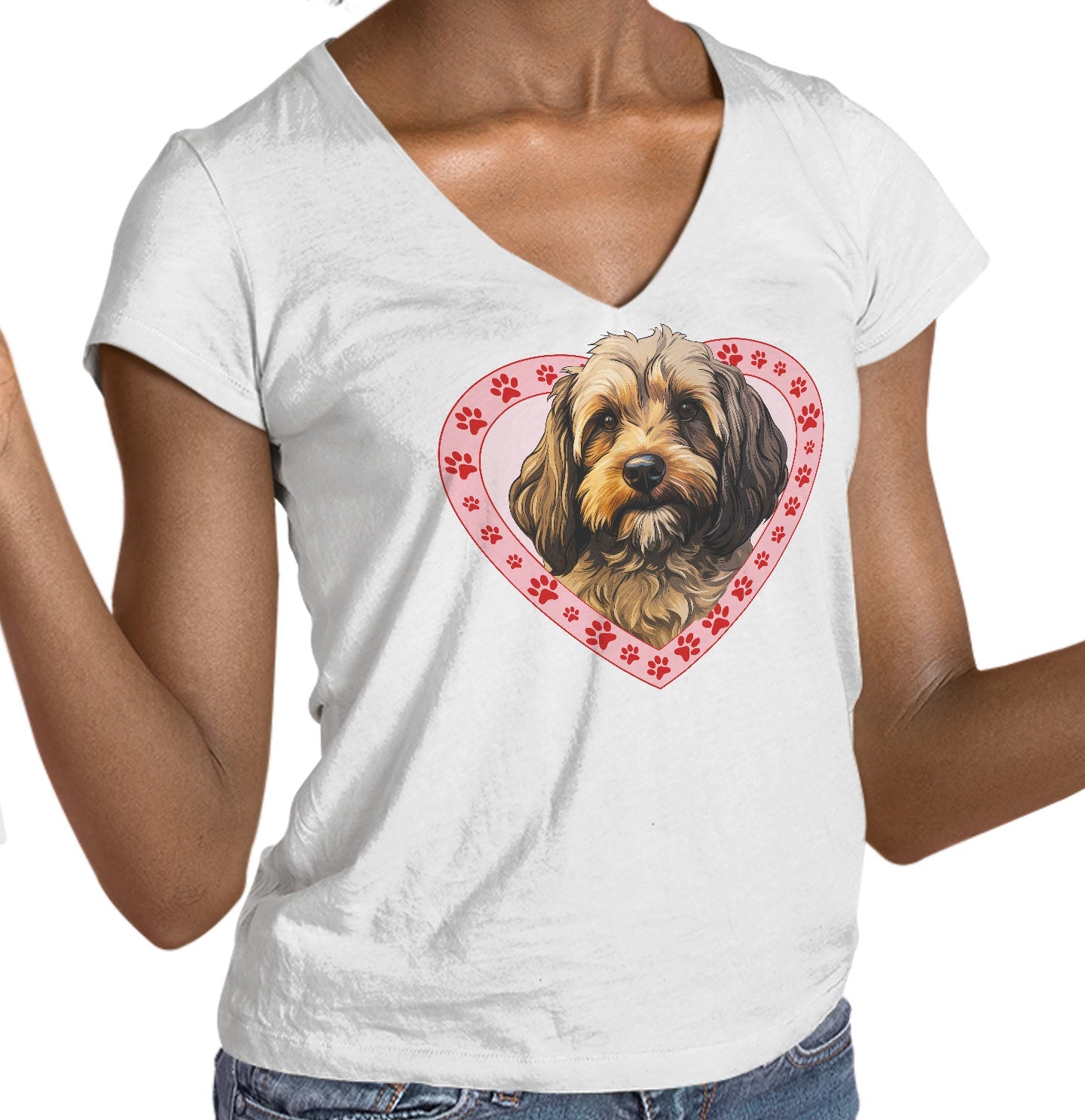 Cockapoo Illustration In Heart - Women's V-Neck T-Shirt