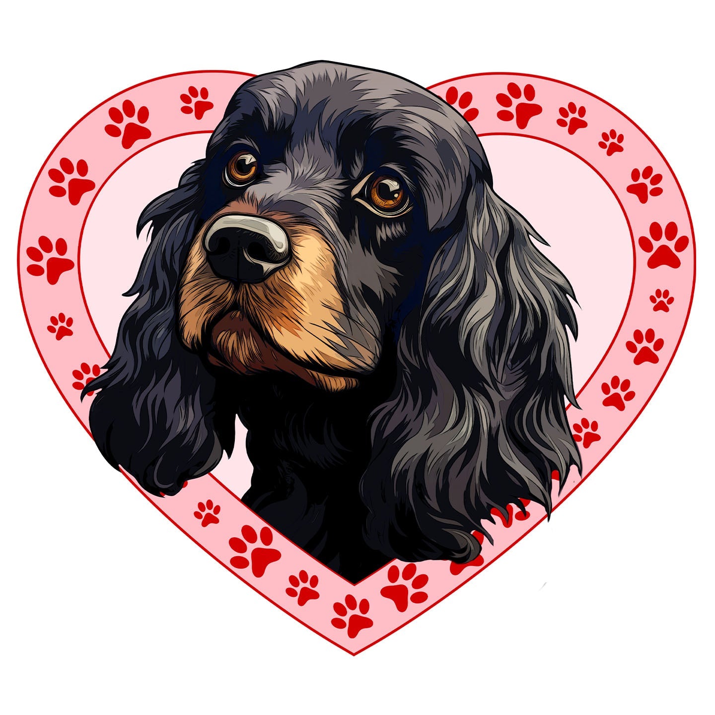 Cocker Spaniel (Black & Tan) Illustration In Heart - Adult Unisex T-Shirt