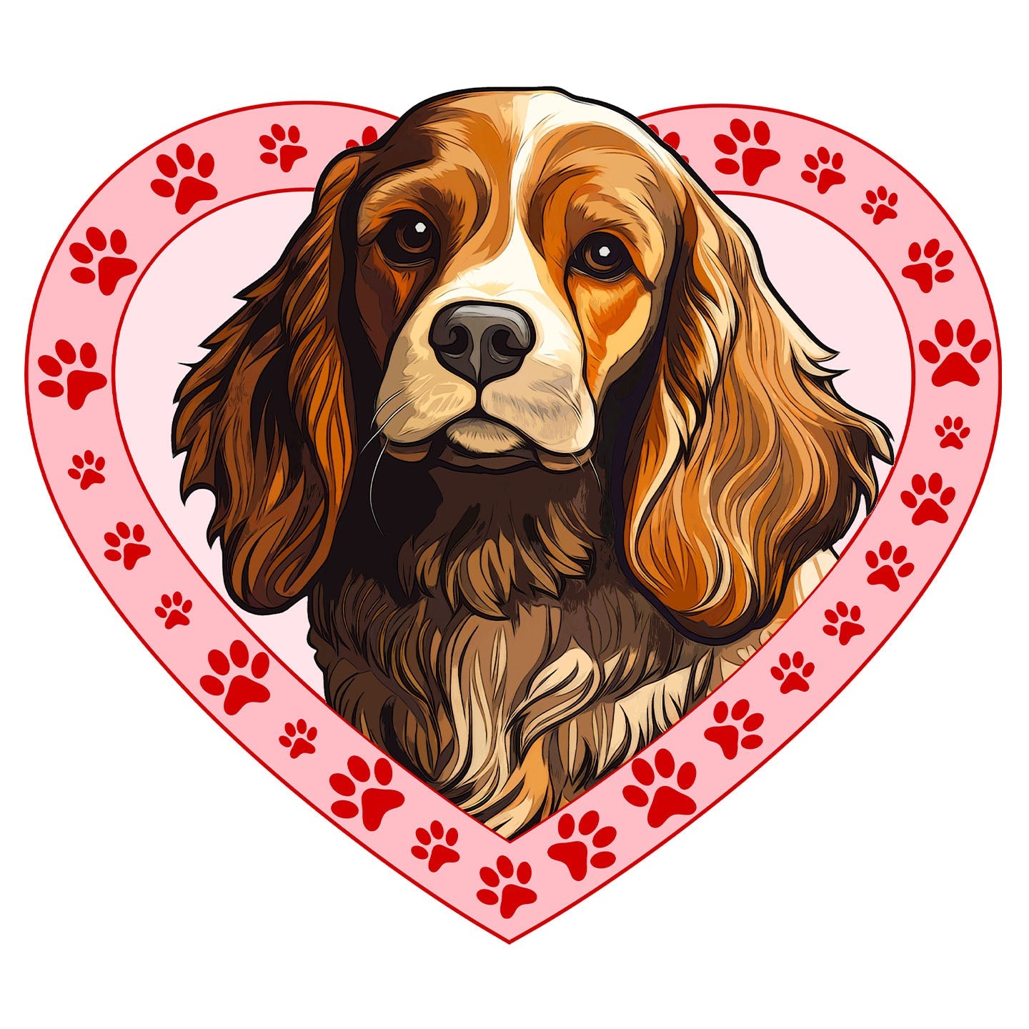 Cocker Spaniel (Red & White) Illustration In Heart - Adult Unisex T-Shirt