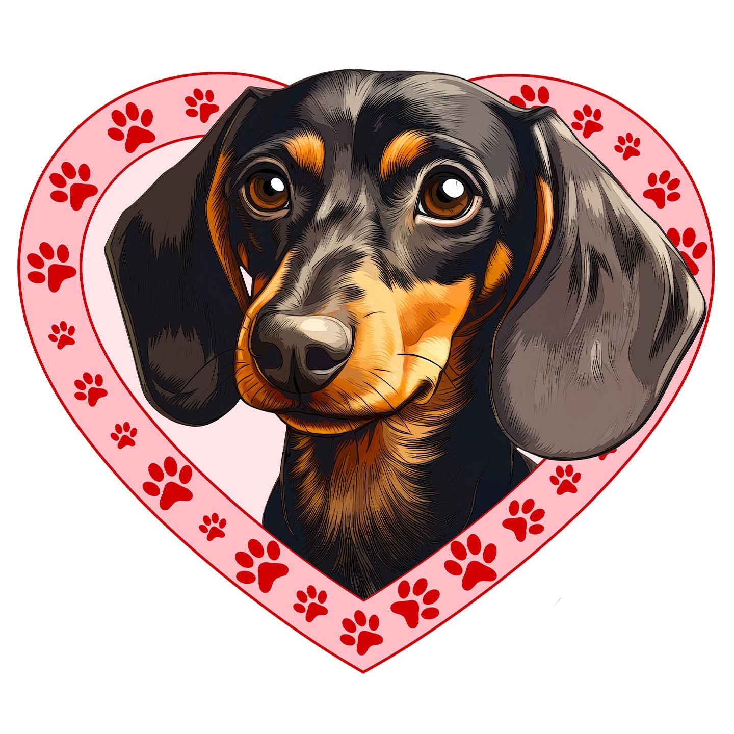 Dachshund (Black & Tan) Illustration In Heart - Adult Unisex T-Shirt