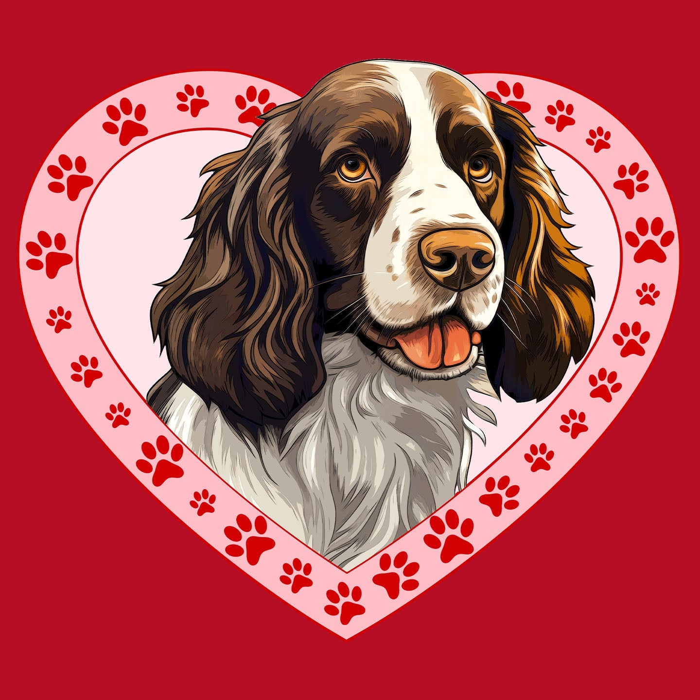 English Springer Spaniel (Liver & White) Illustration In Heart - Women's V-Neck T-Shirt
