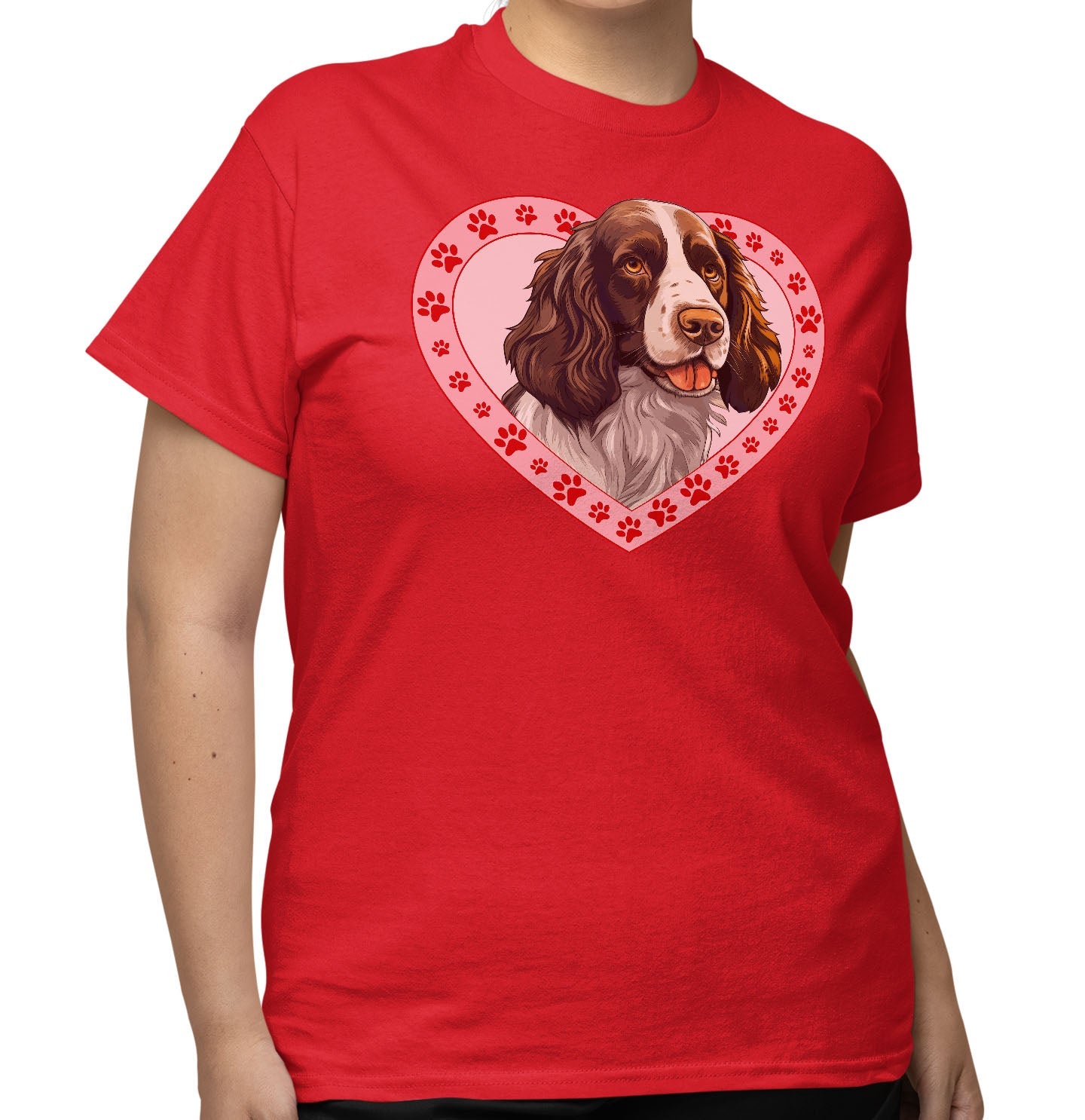 English Springer Spaniel (Liver & White) Illustration In Heart - Adult Unisex T-Shirt