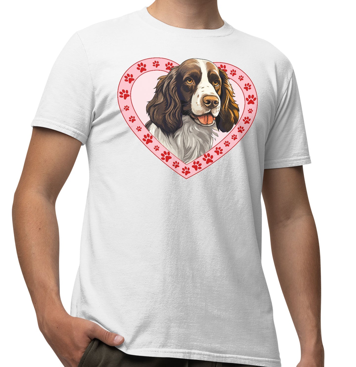 English Springer Spaniel (Liver & White) Illustration In Heart - Adult Unisex T-Shirt