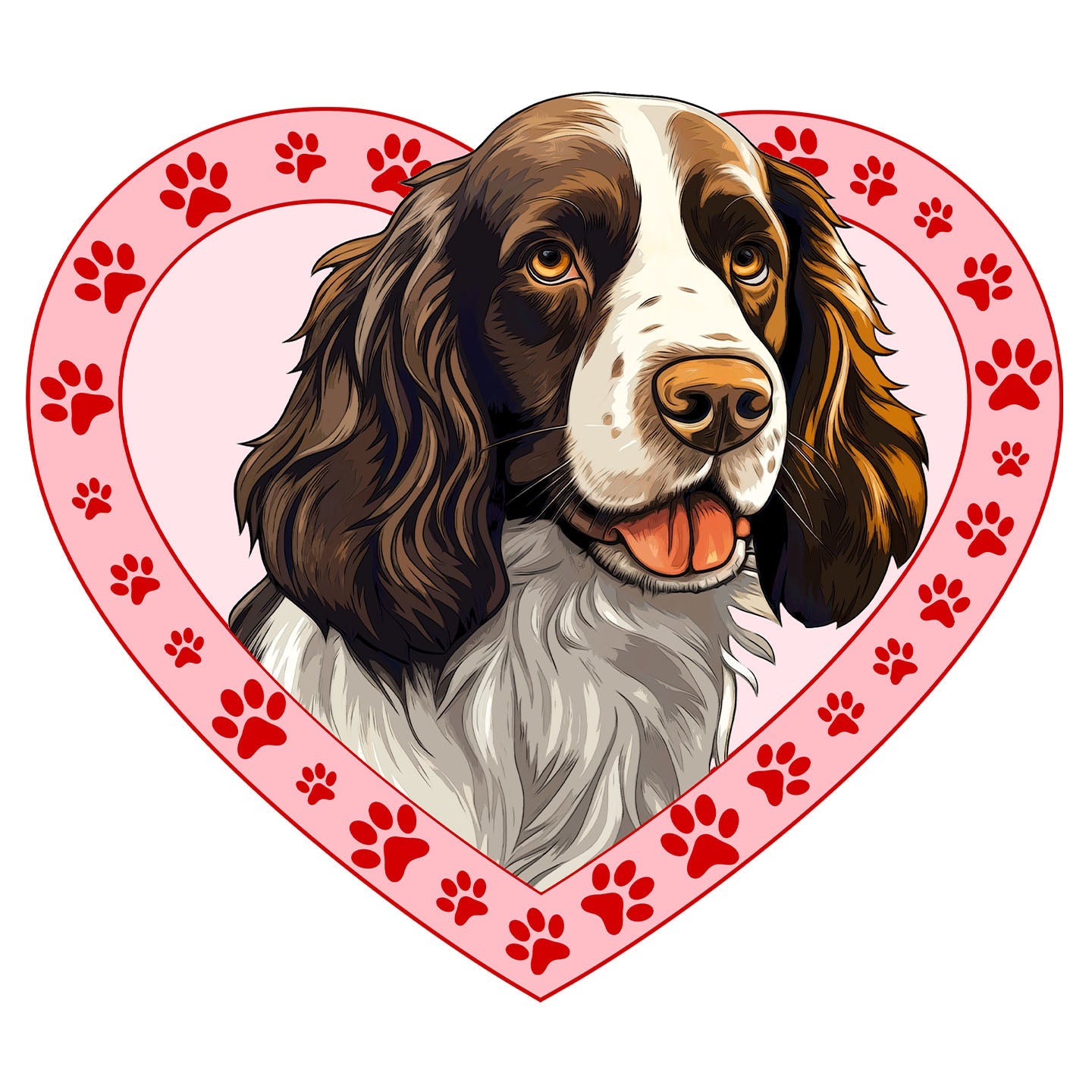 English Springer Spaniel (Liver & White) Illustration In Heart - Adult Unisex T-Shirt